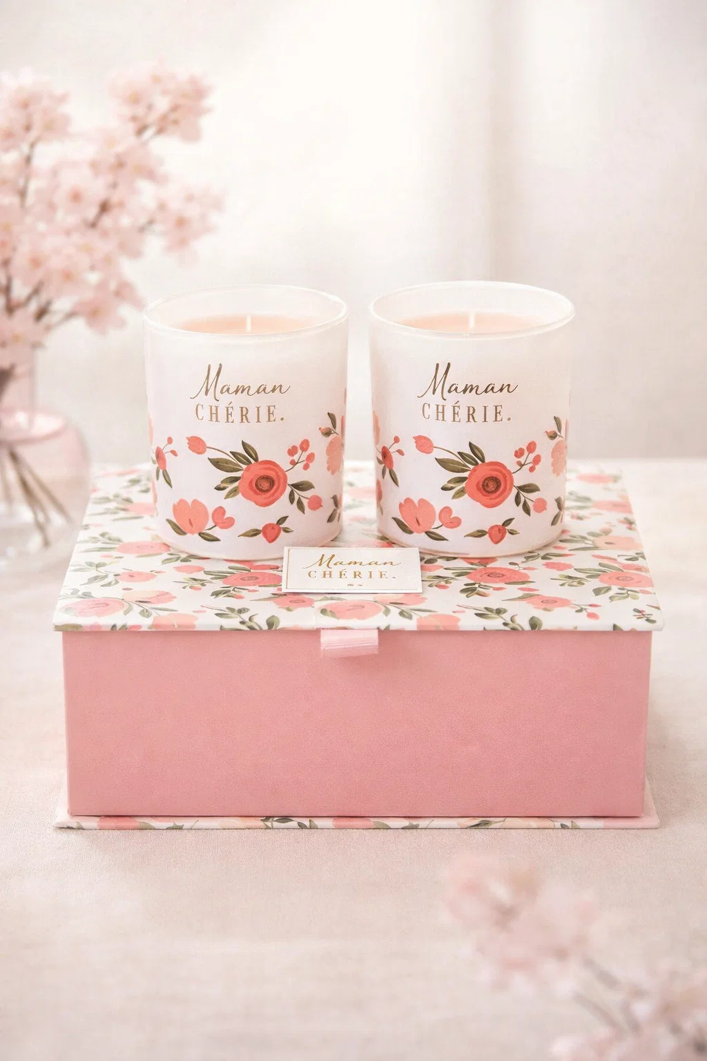 Coffret Maman Chérie - 2 bougies parfumées à la rose