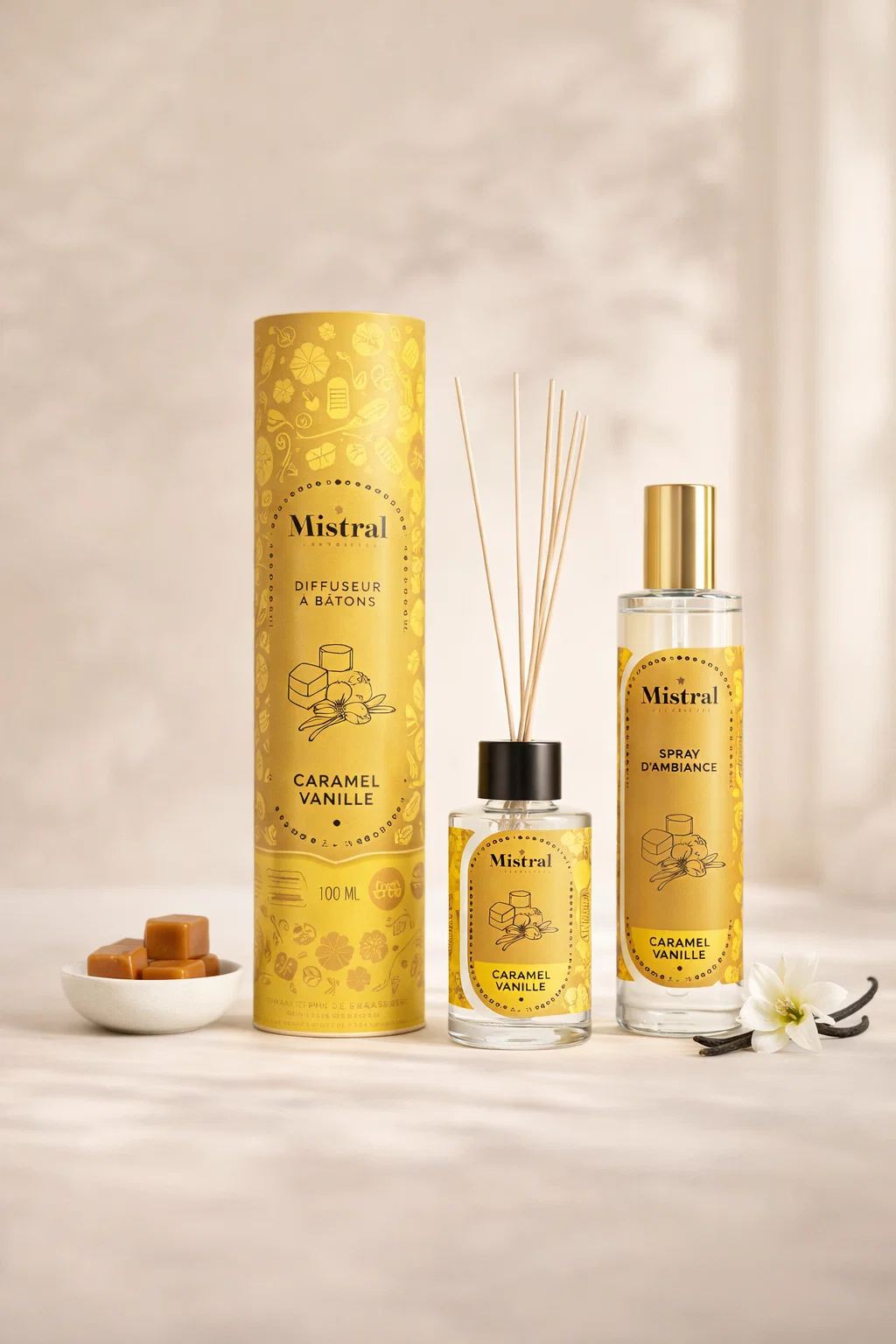 Duo Parfumé Caramel Vanillé – Diffuseur & Spray d’Ambiance