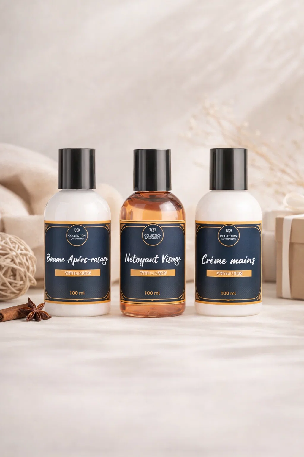  Coffret soins Musc Blanc – Visage & Corps Homme – 4 produits