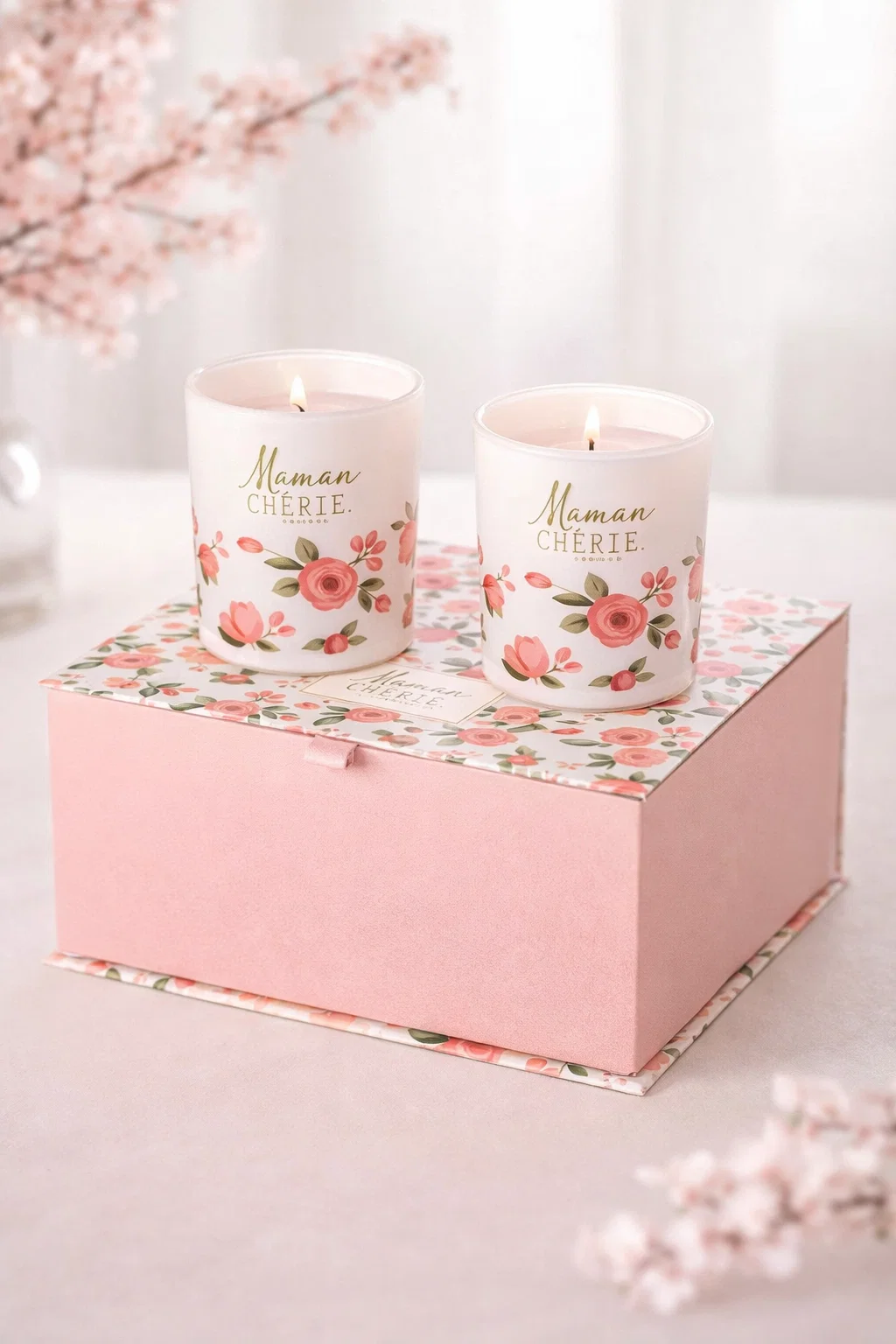 Coffret Maman Chérie - 2 bougies parfumées à la rose