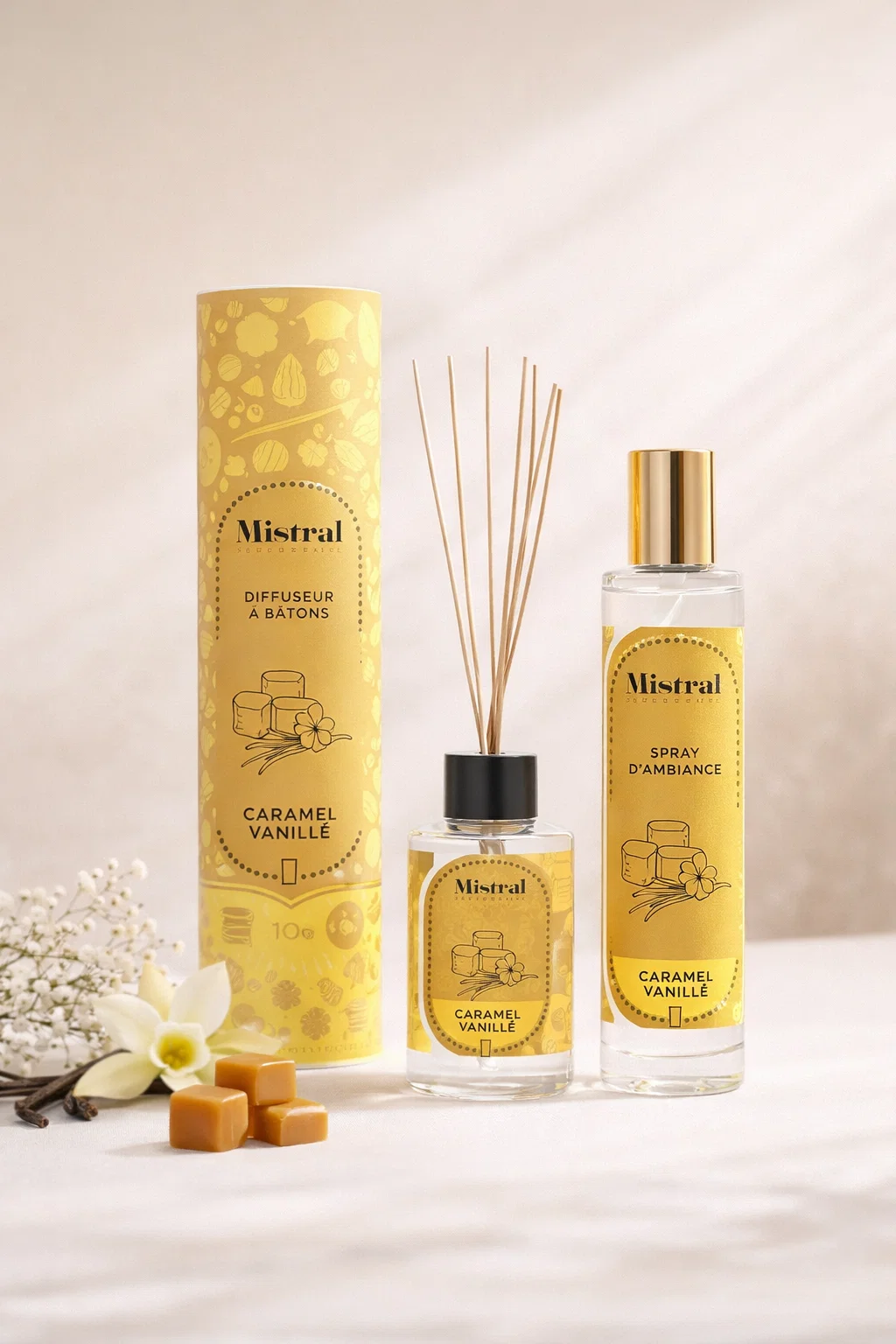 Duo Parfumé Caramel Vanillé – Diffuseur & Spray d’Ambiance