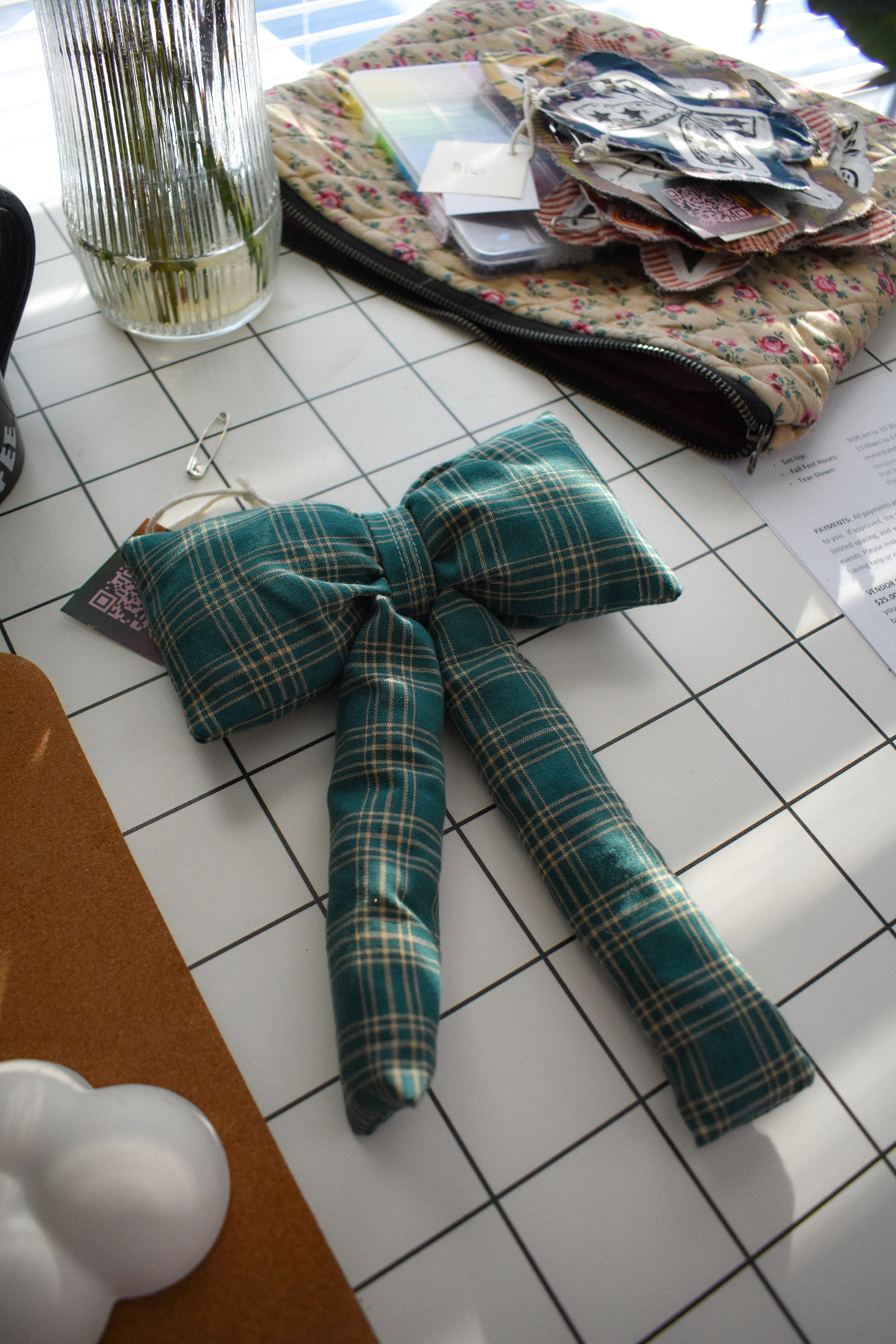 Green Plaid Bow Charm