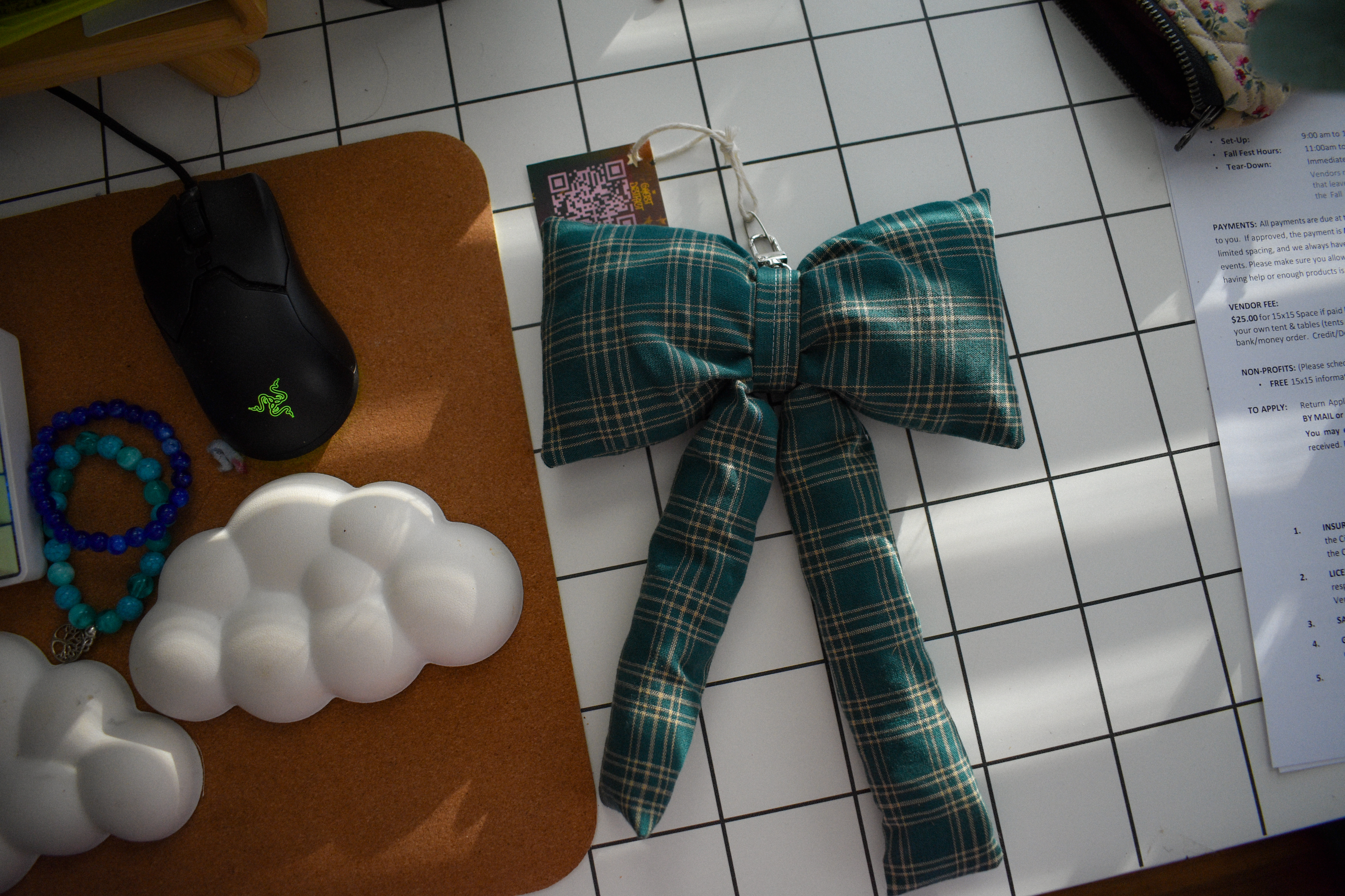 Green Plaid Bow Charm