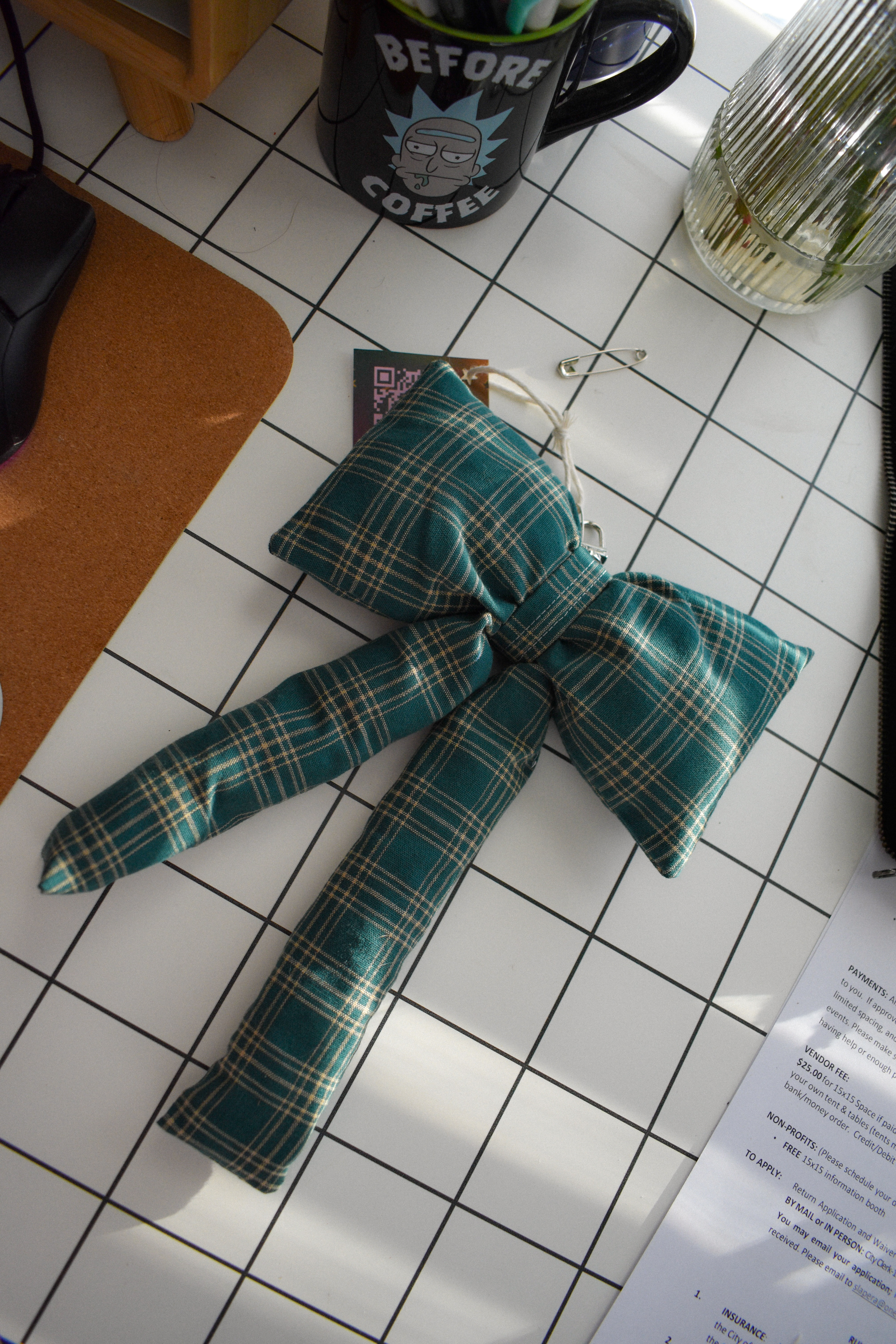 Green Plaid Bow Charm