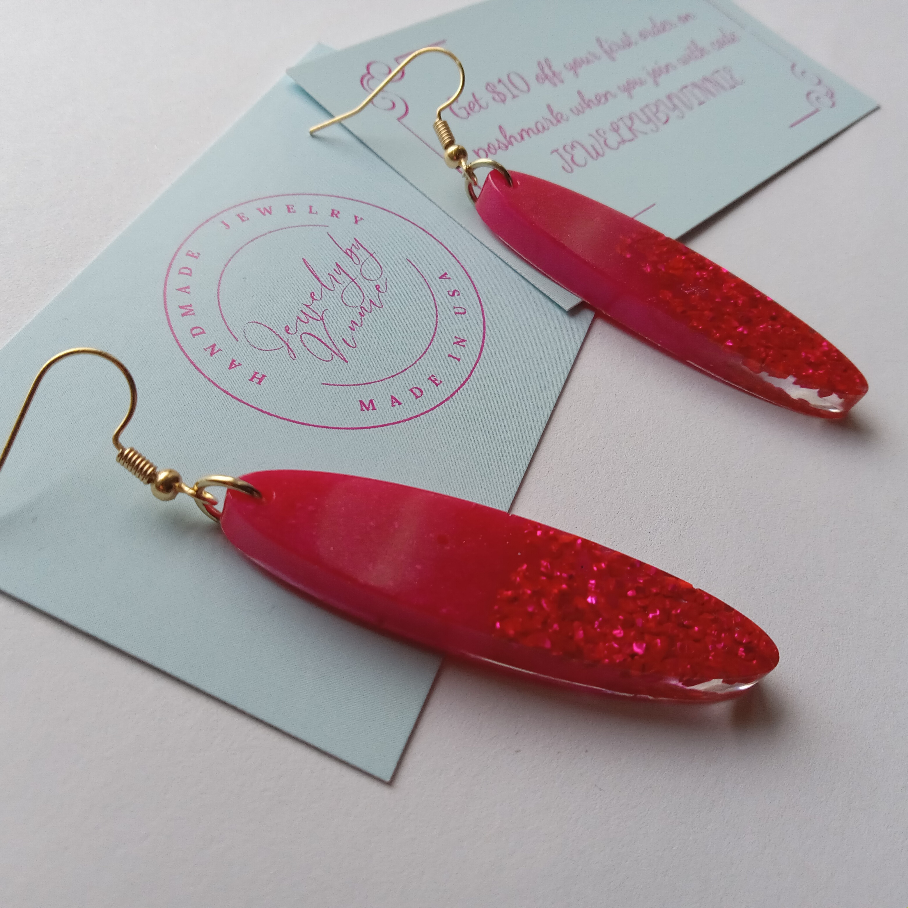 Red Glitter Dangle Earrings