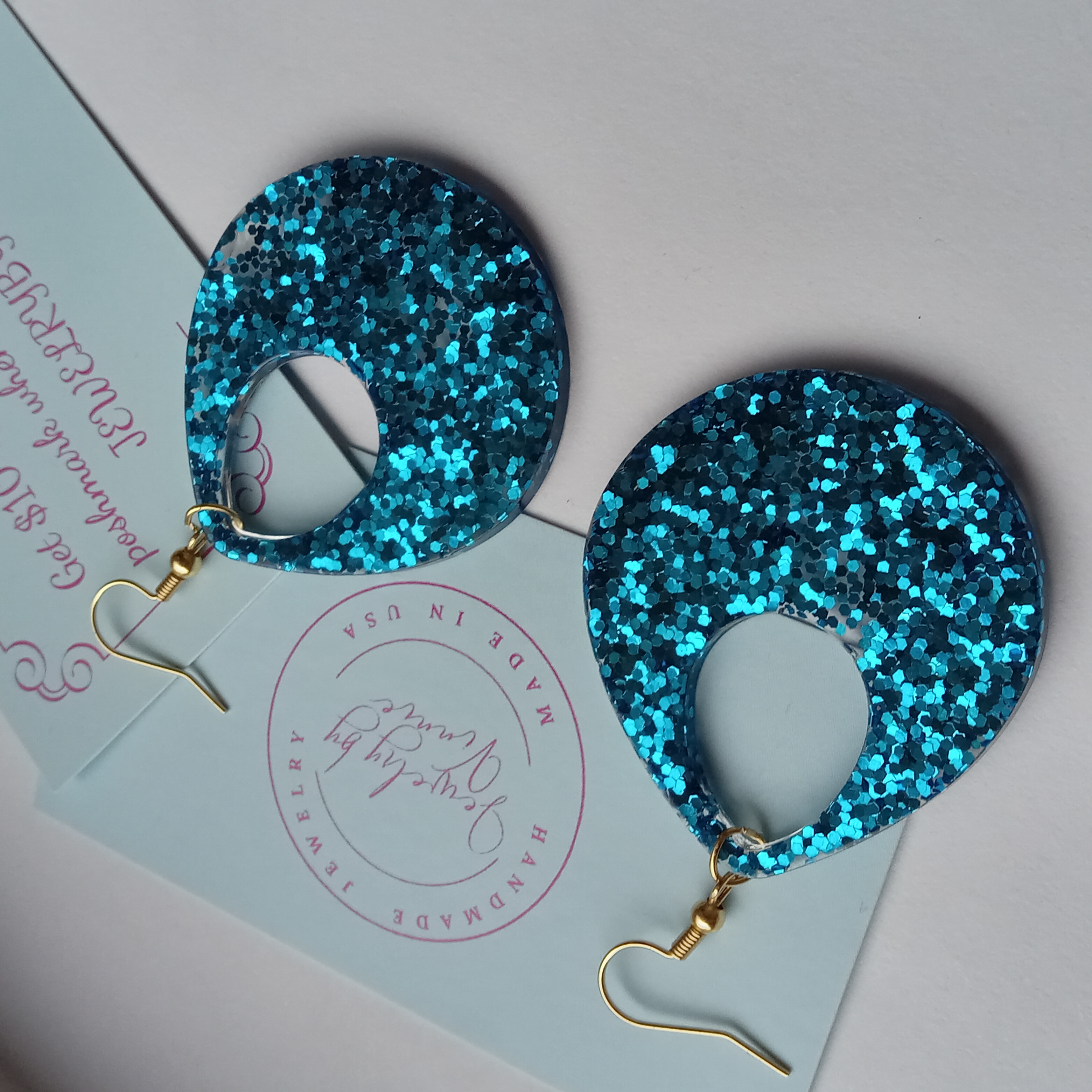 Blue Glitter Statement Earrings