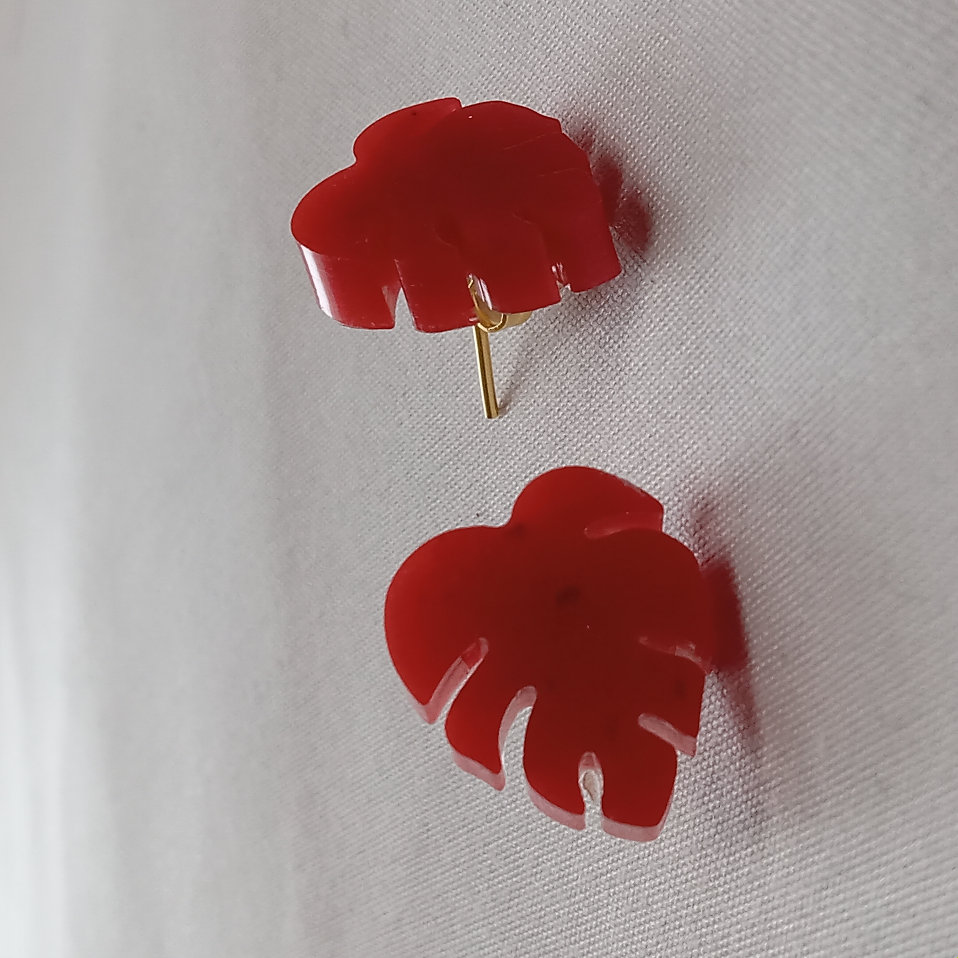 Red Monstera Leaf Earrings