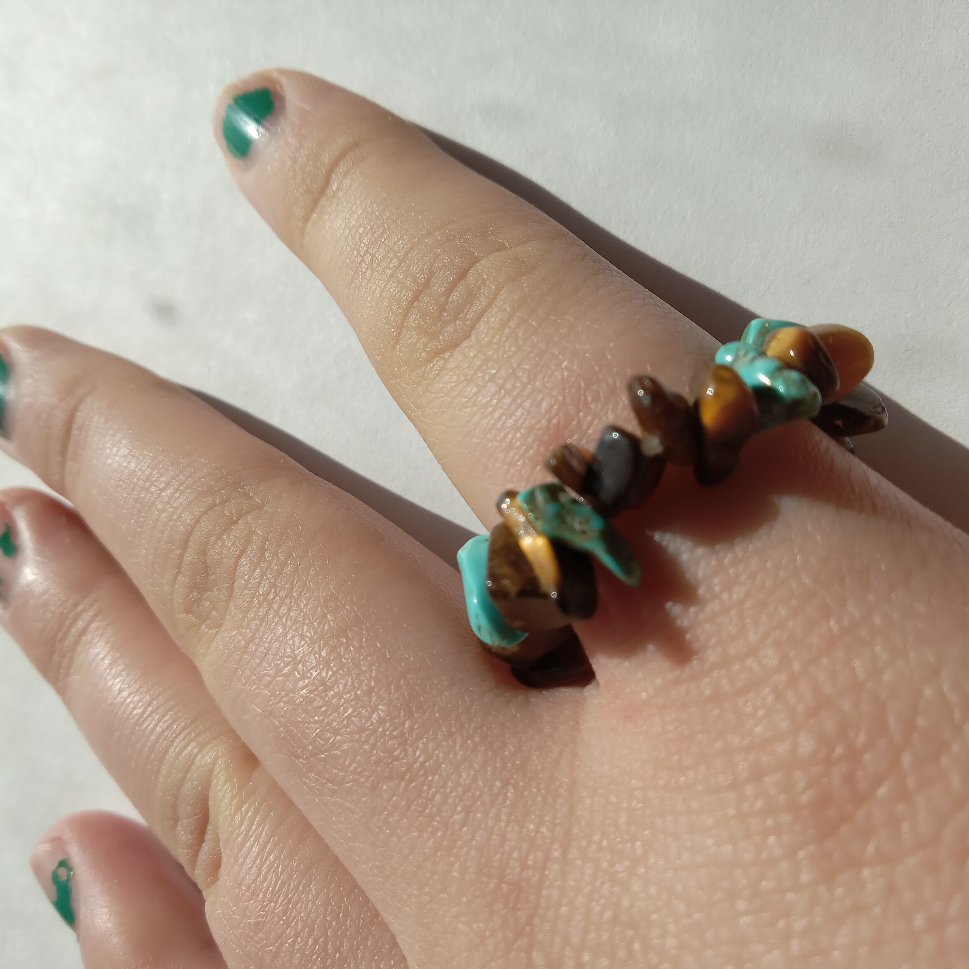 Turquoise & Tigers Eye Beaded Ring