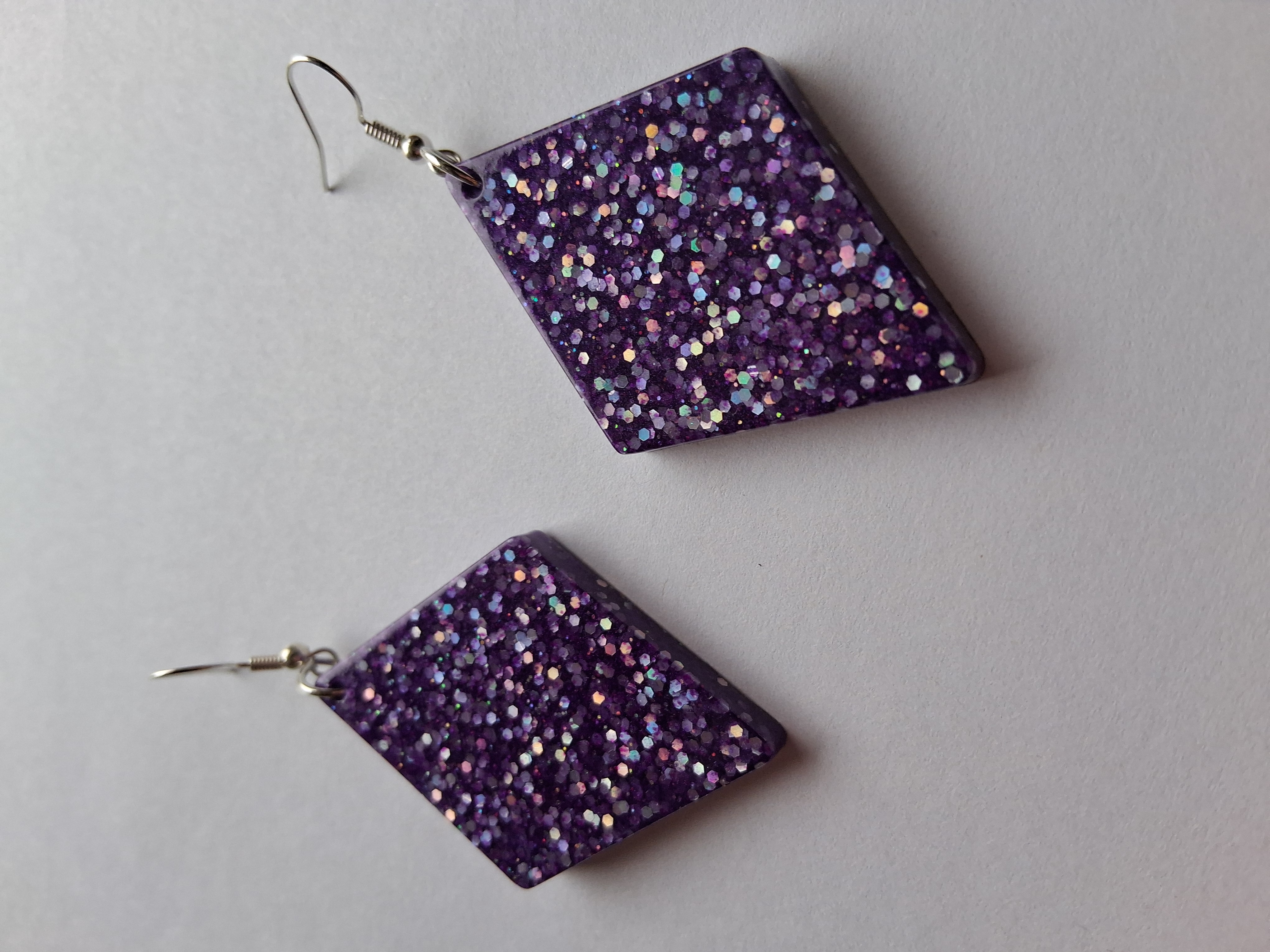 Purple Glitter Diamond Earrings