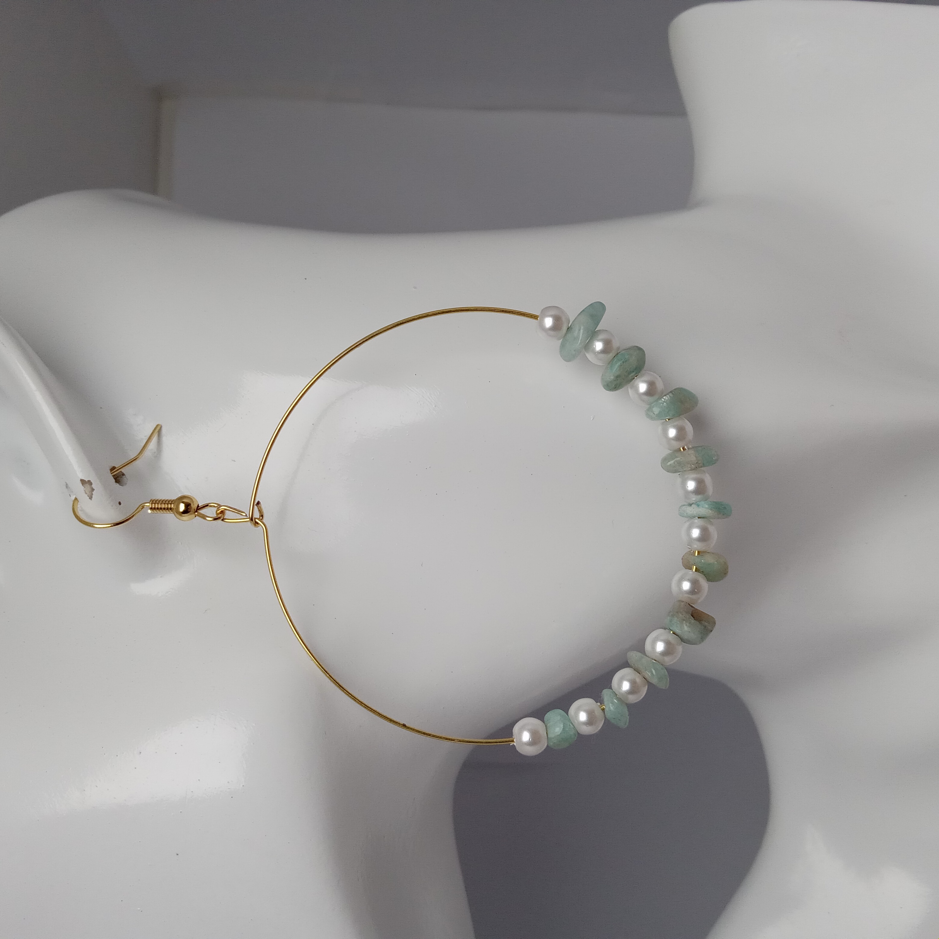 Faux Pearl & Amazonite Gemstone Hoop Earrings
