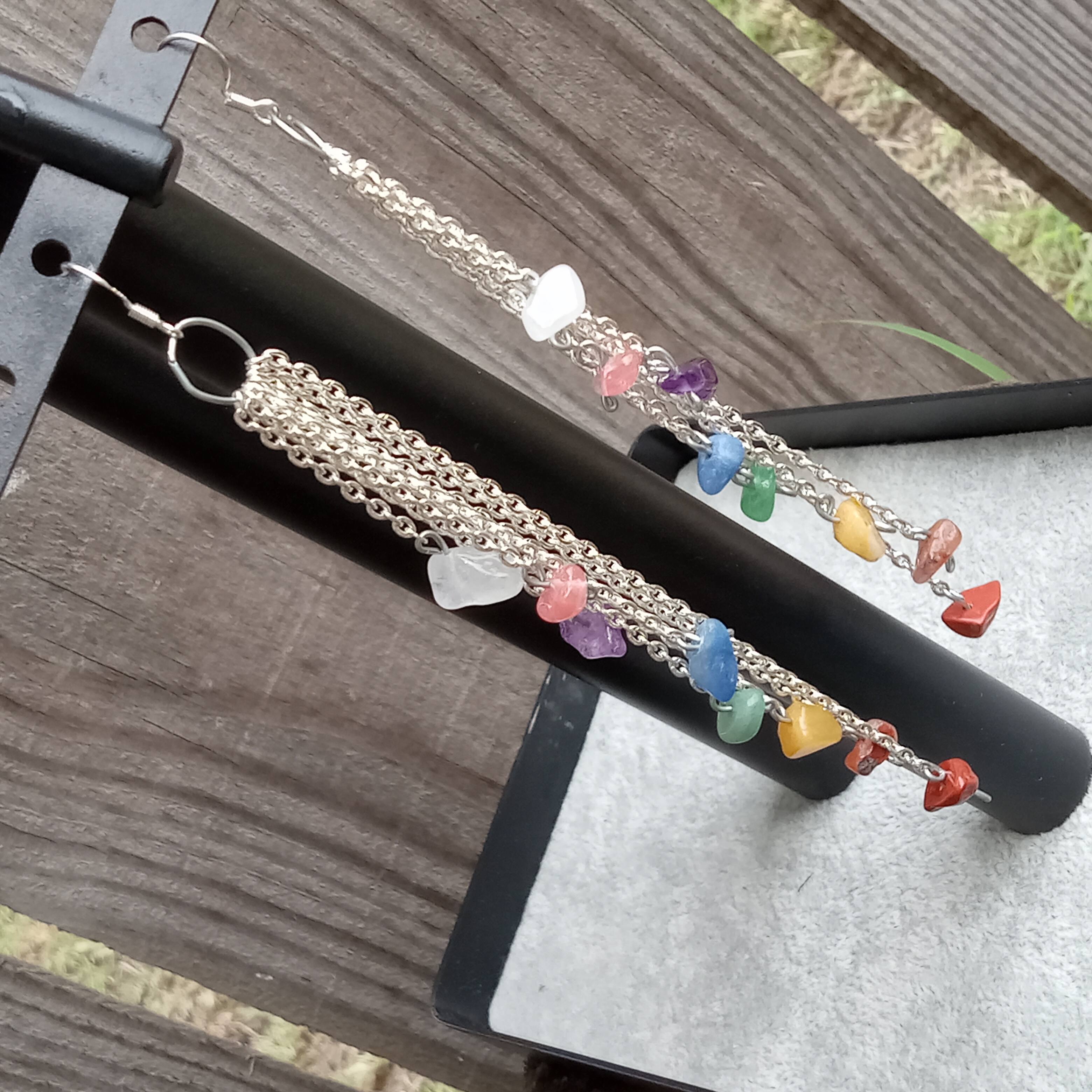 Rainbow Gemstone Chain Earrings