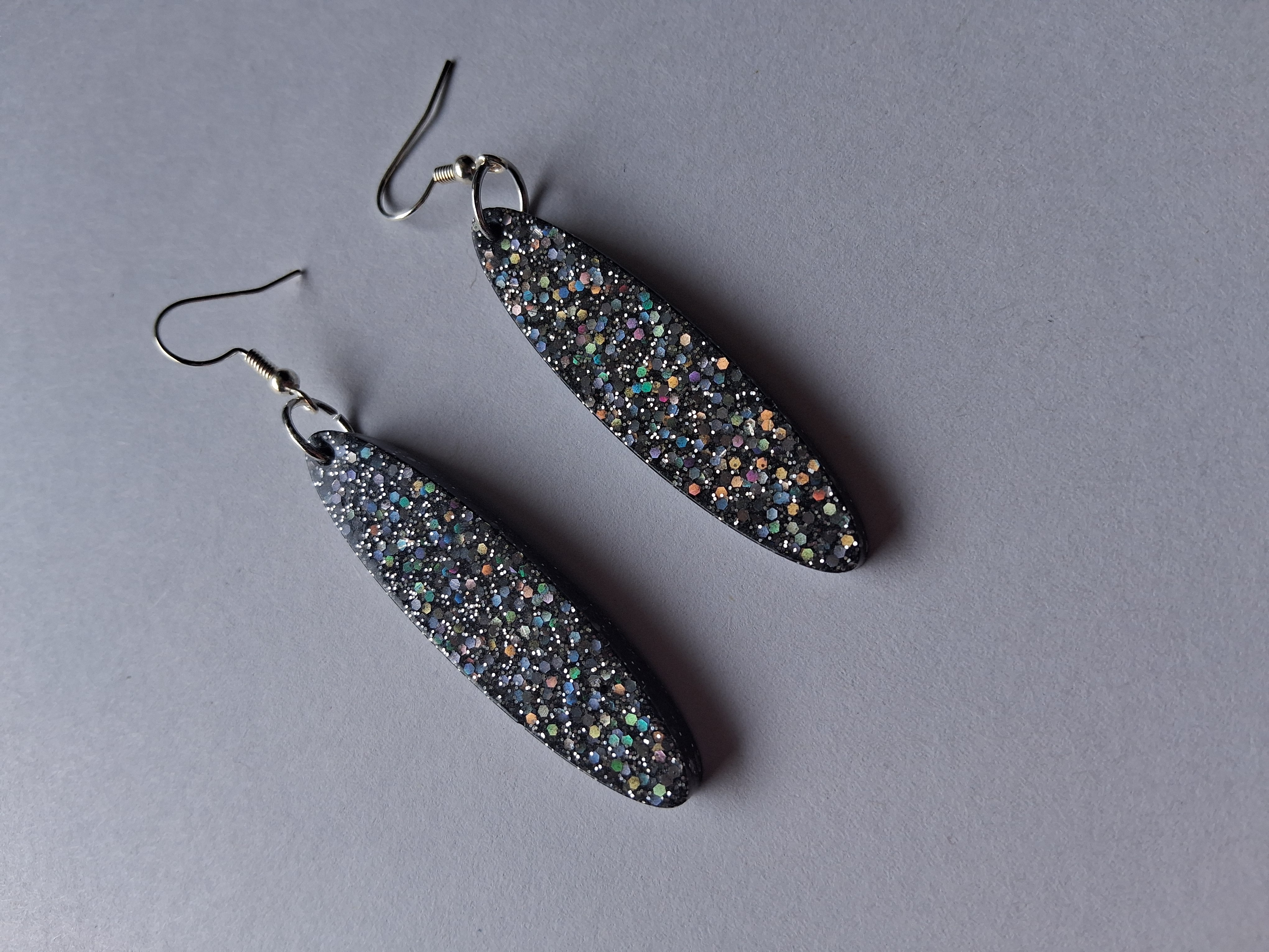 Black Glitter Drop Earrings