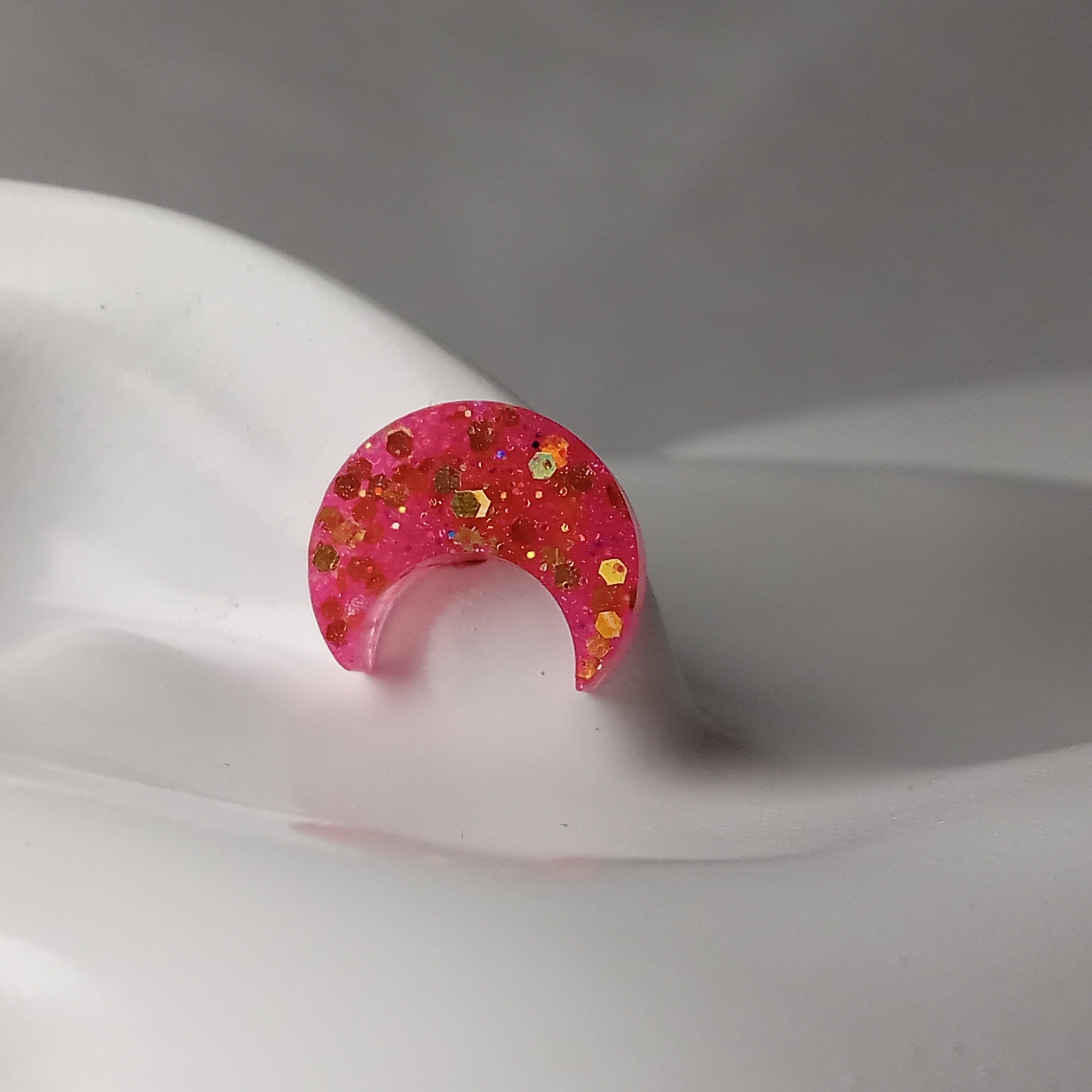 Pink Glitter Crescent Resin Earrings 
