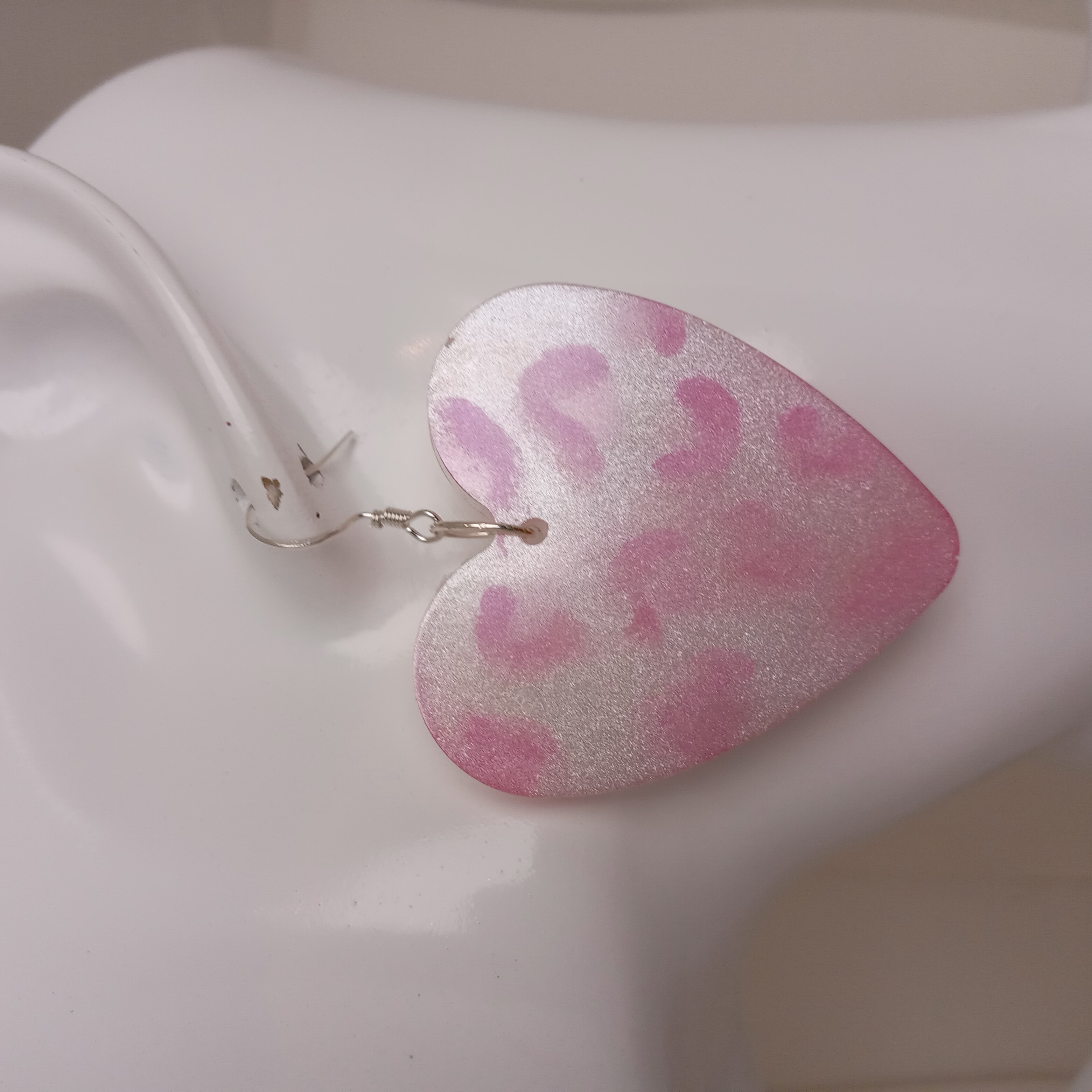 Pink Heart Leopard Print Drop Earrings