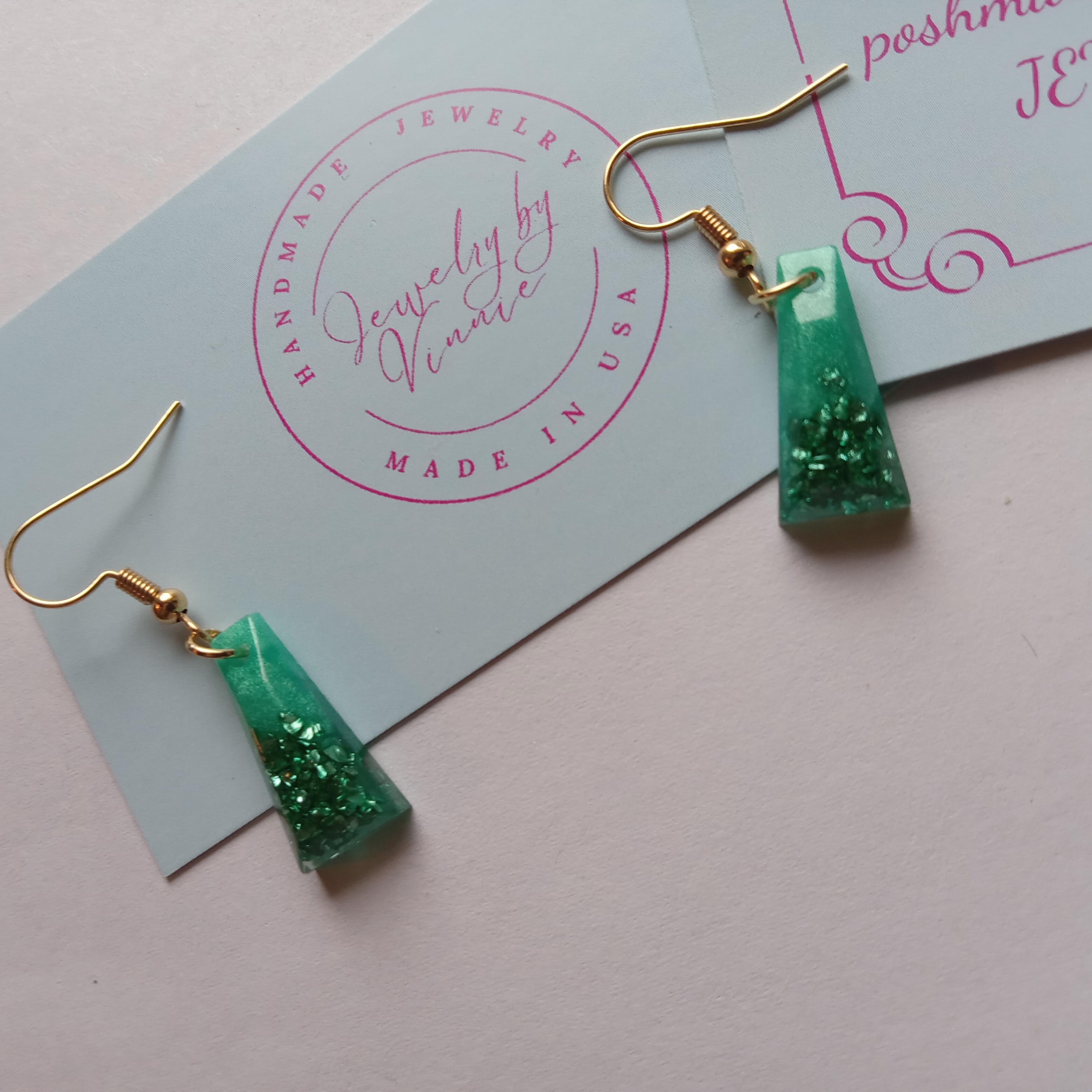 Green Resin Drop Earrings