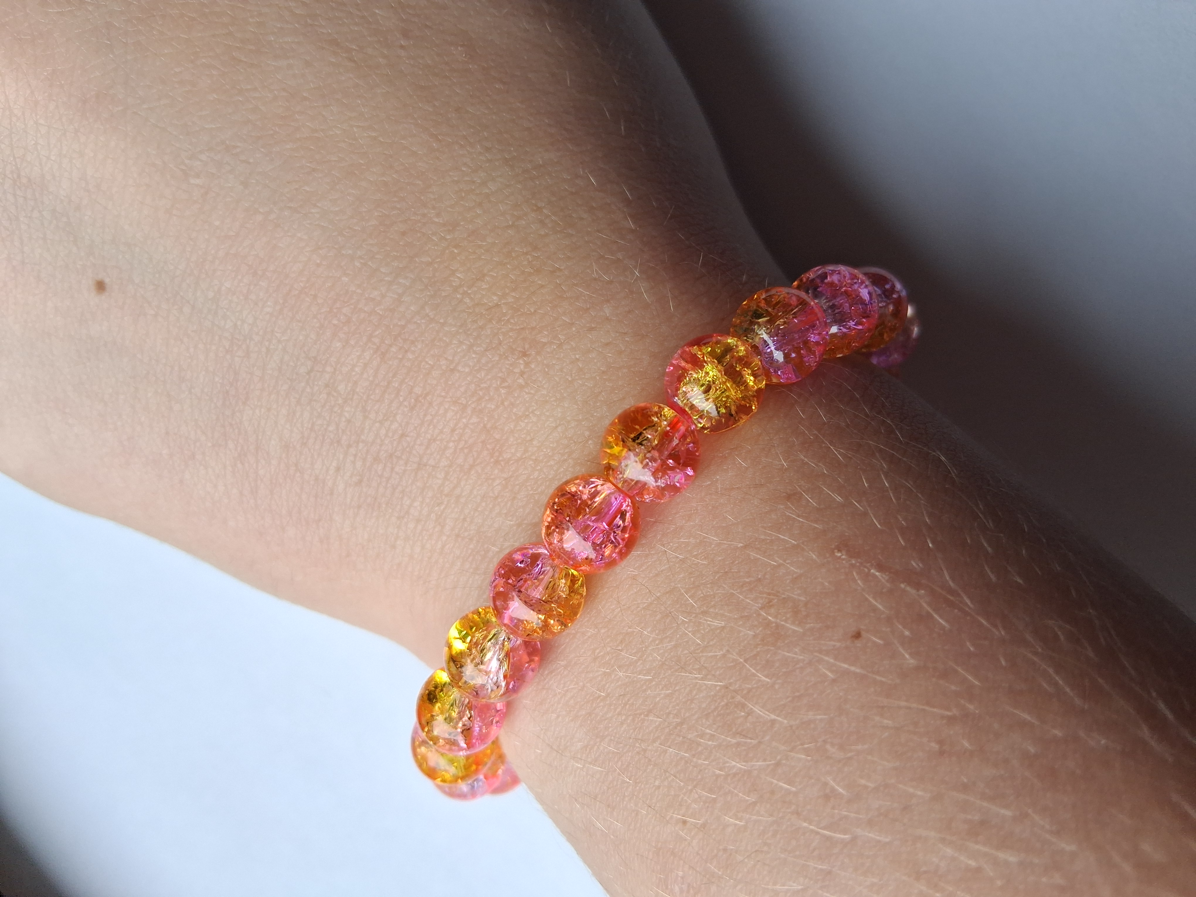 Pink & Yellow Crackle Bead Bracelet