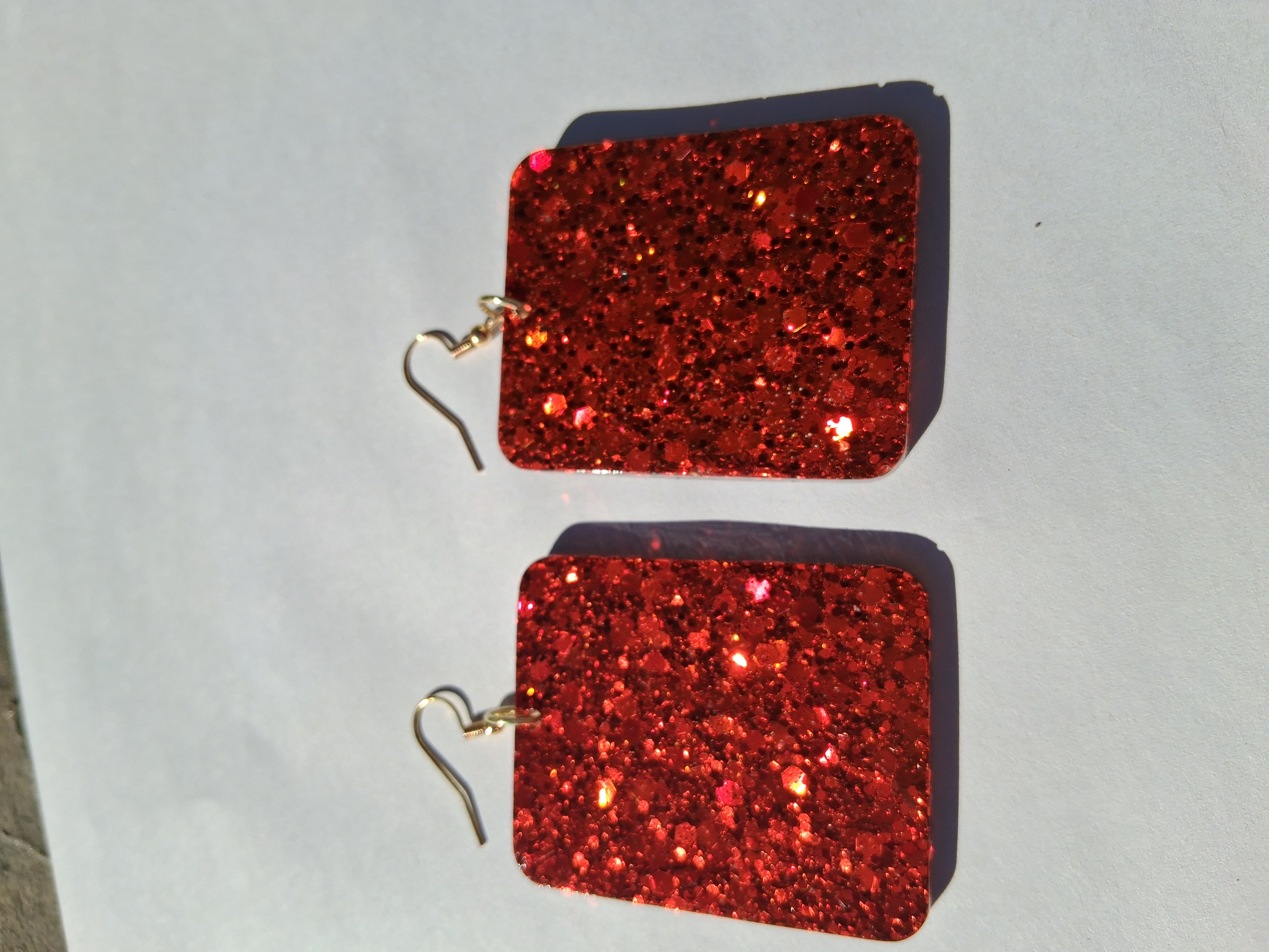 Red Glitter Rectangle Earrings