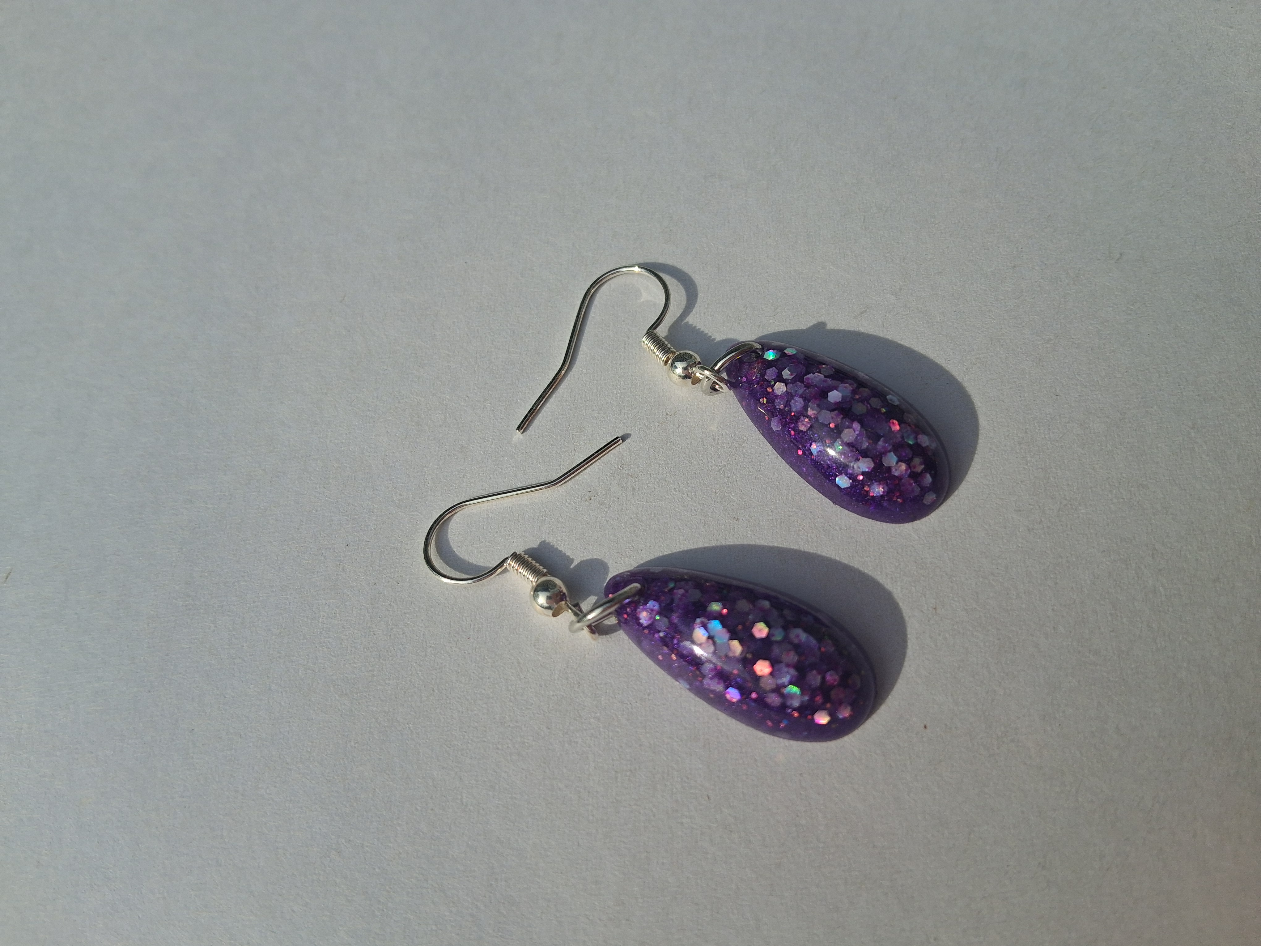 Purple Glitter Teardrop Earrings