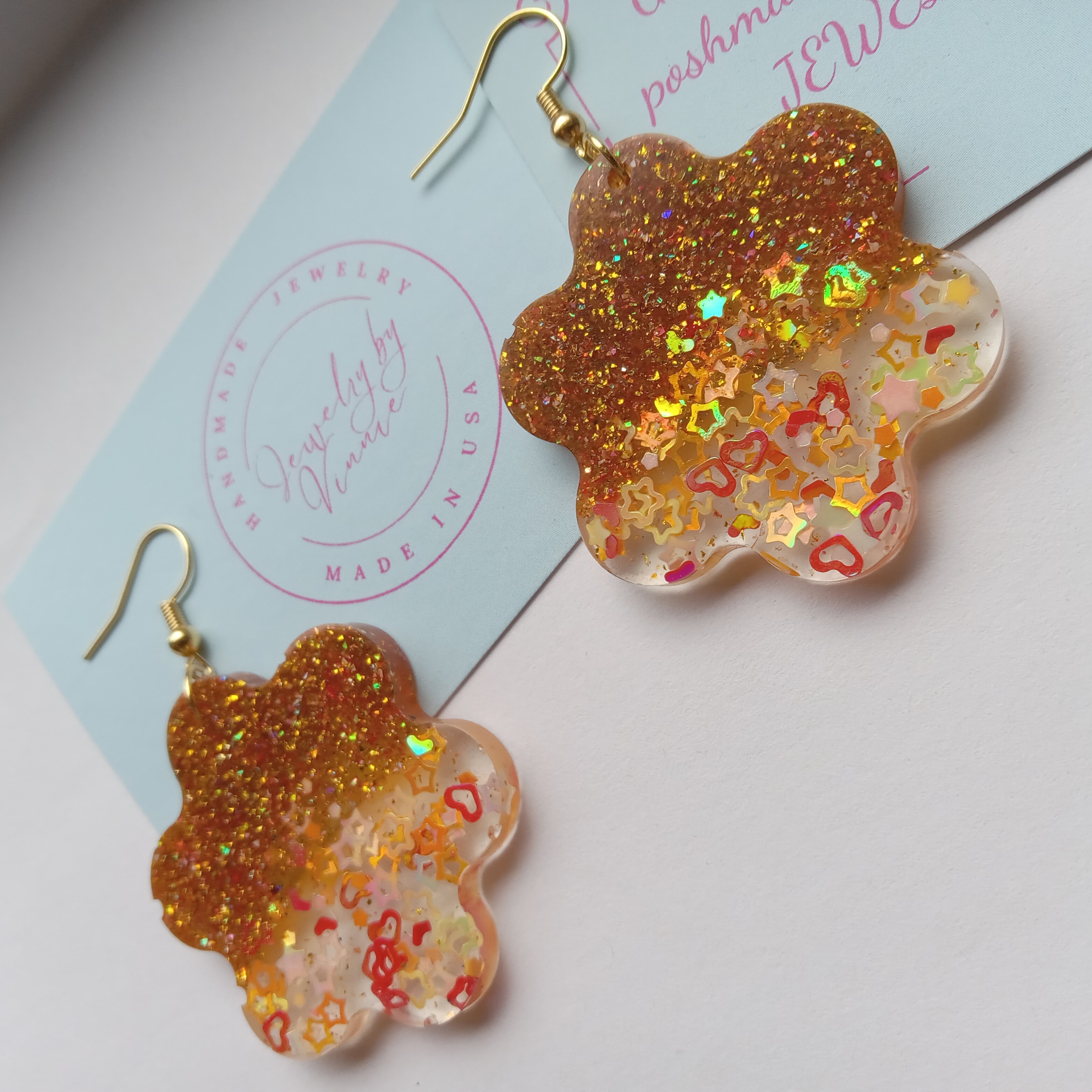 Glitter Flower Drop Earrings