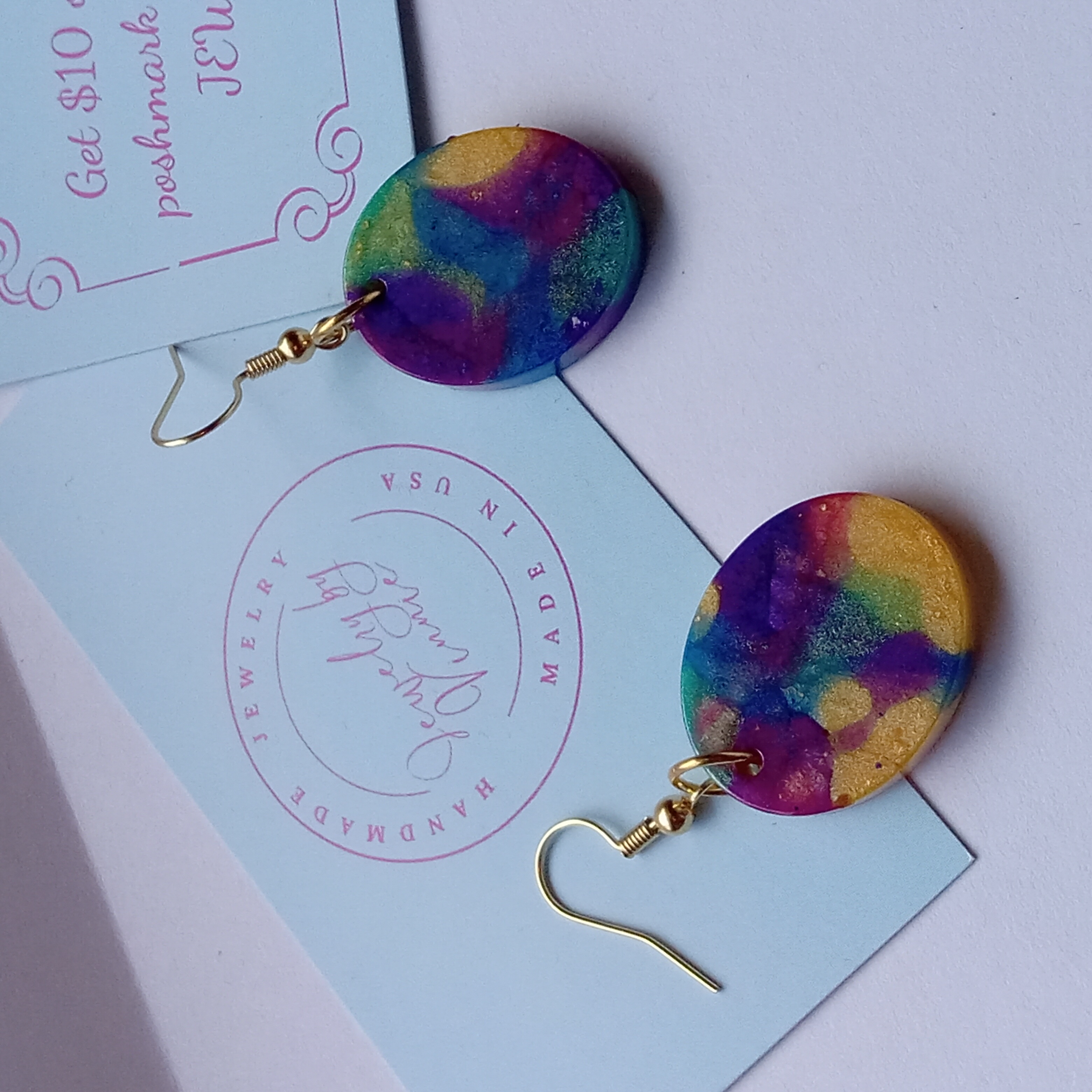 Rainbow Glitter Oval Earrings