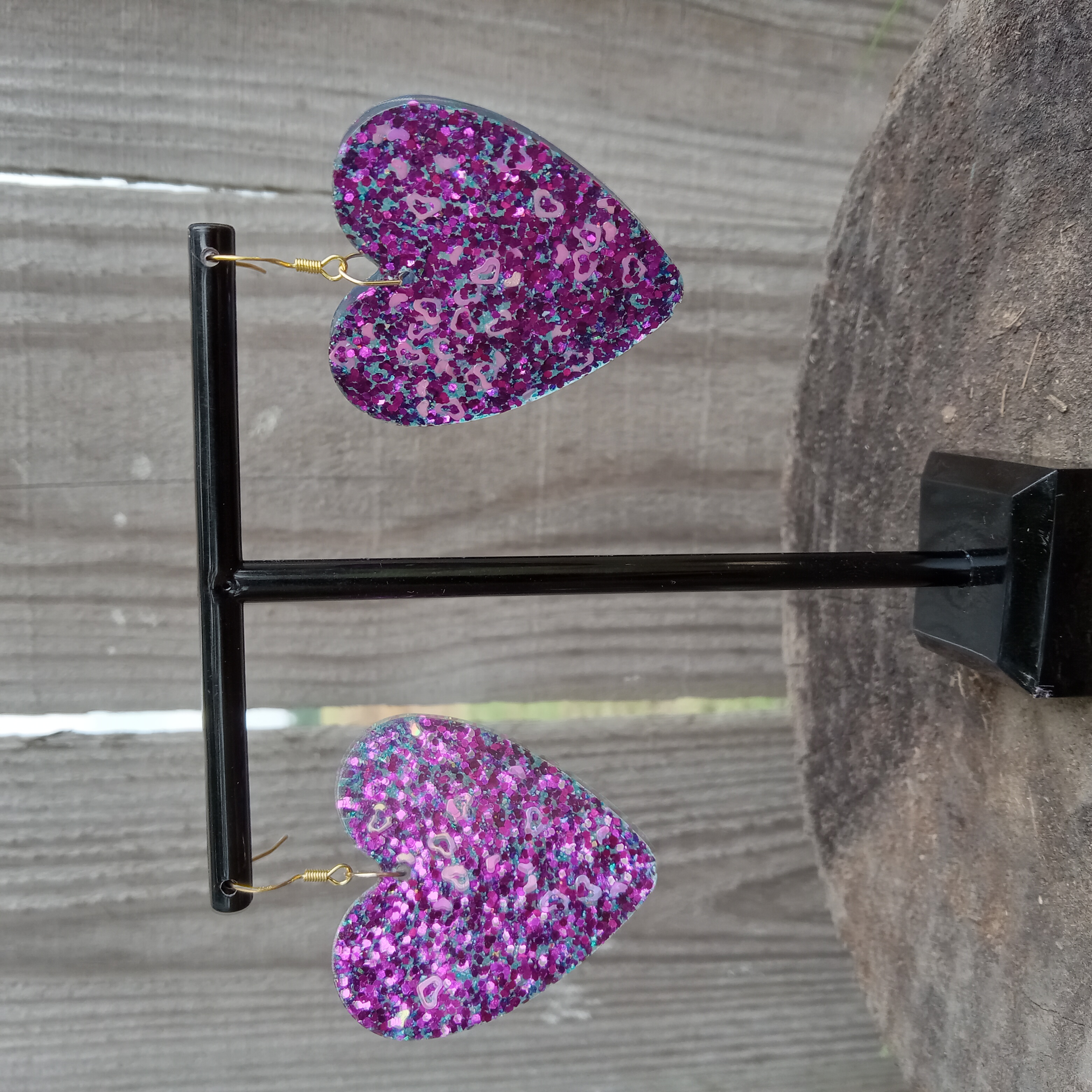 Purple Glitter Heart Earrings