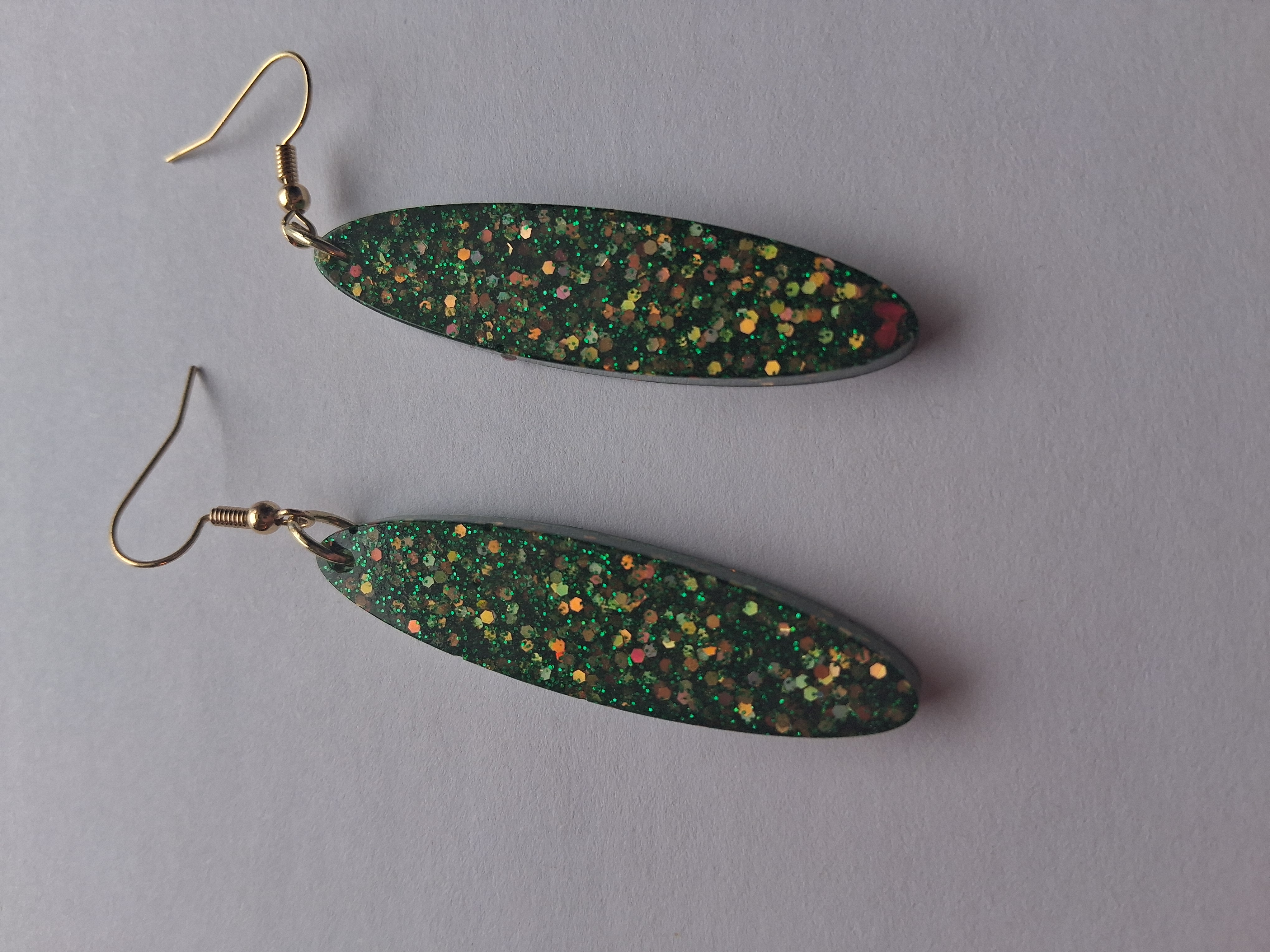 Green Glitter Oval Earrings
