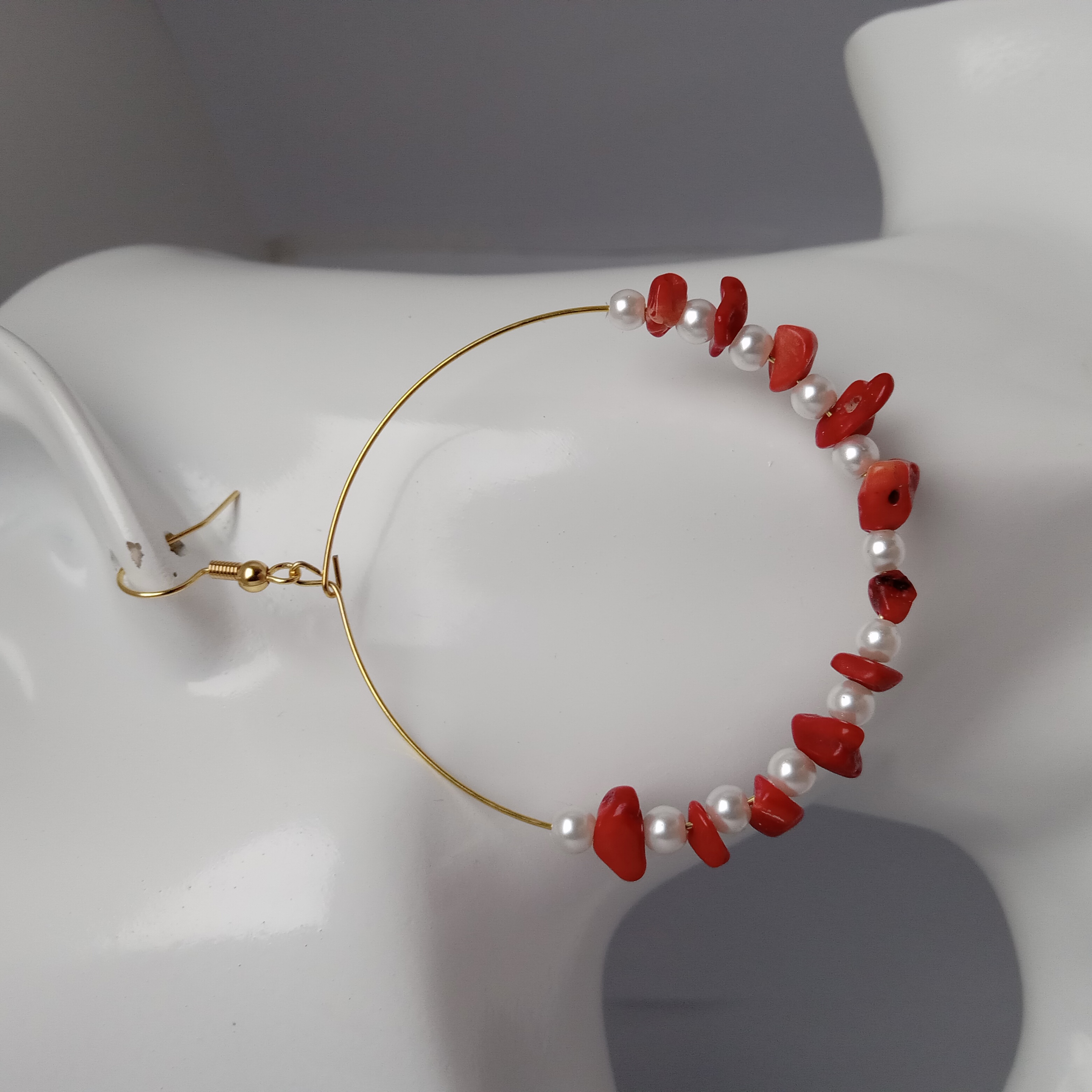 Red Coral Hoop Earrings