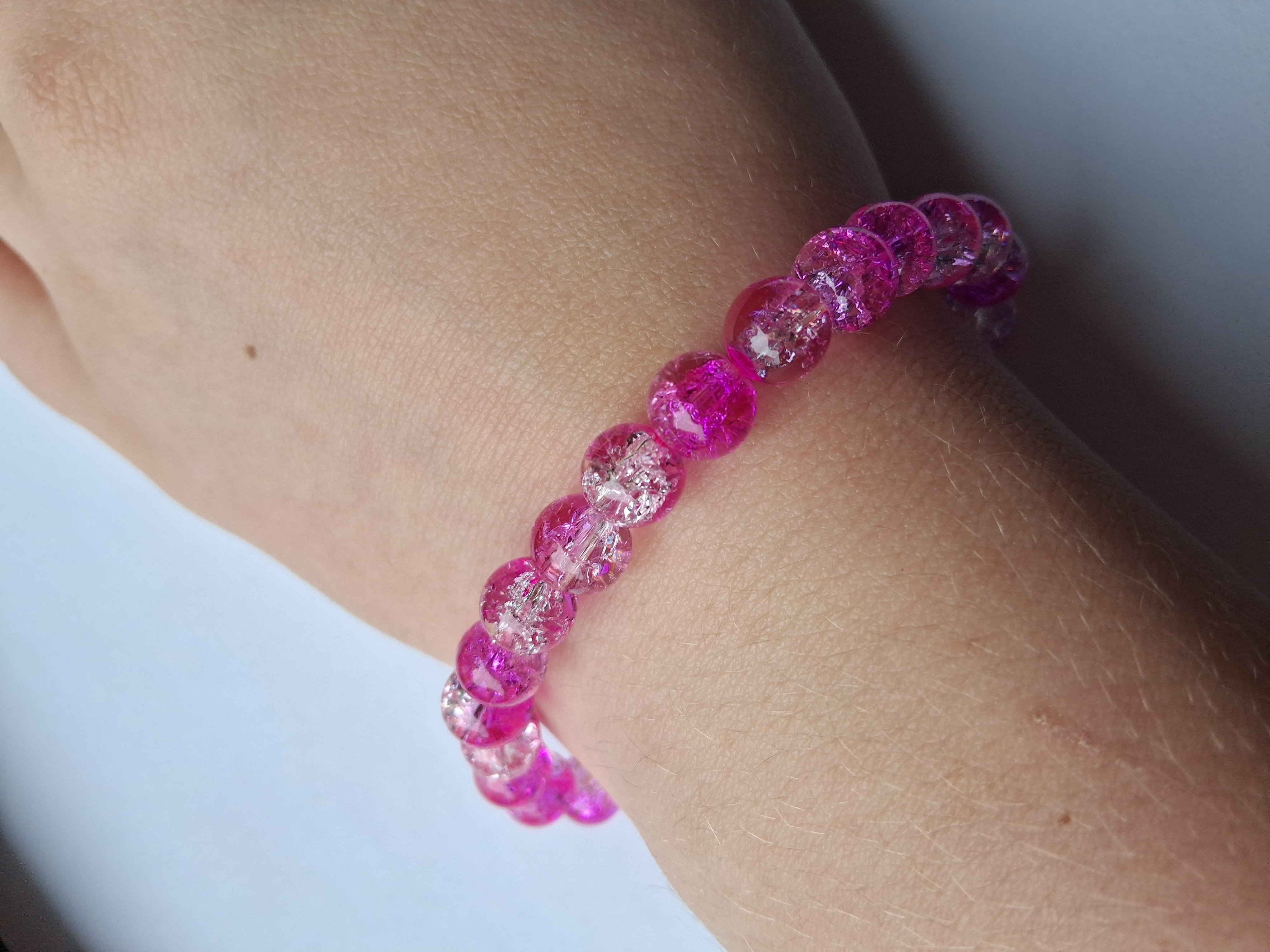 Pink Crackle Bead Bracelet