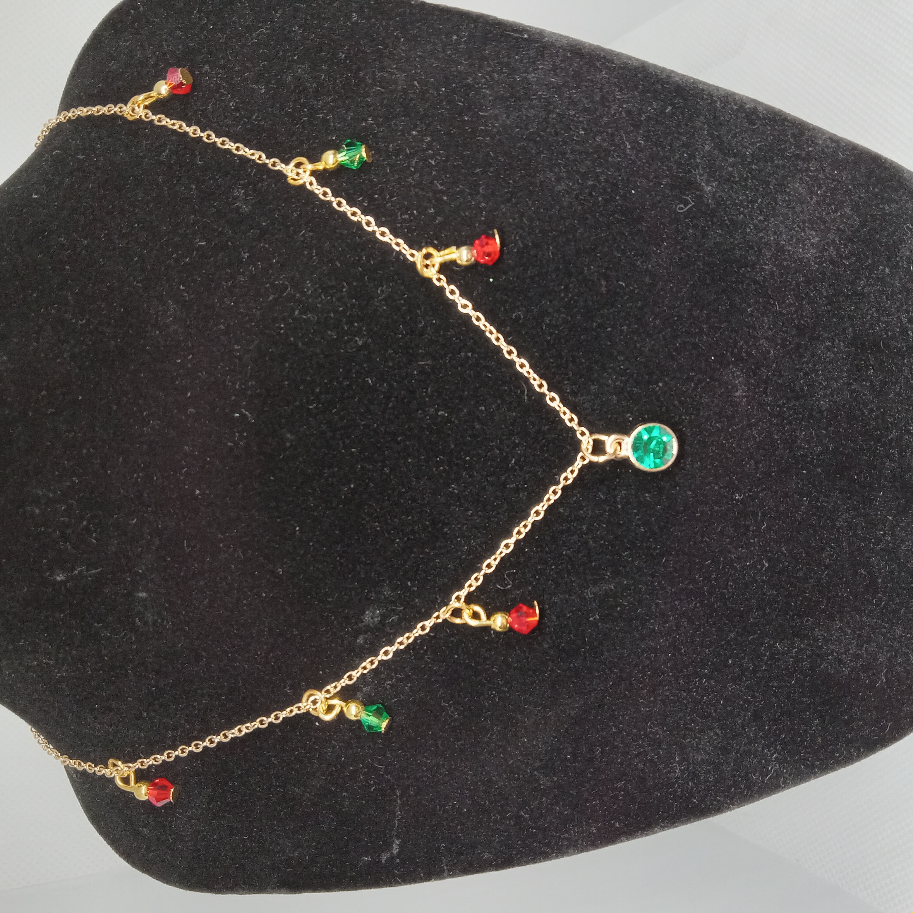 Gold Chain Necklace with Red and Green Charms