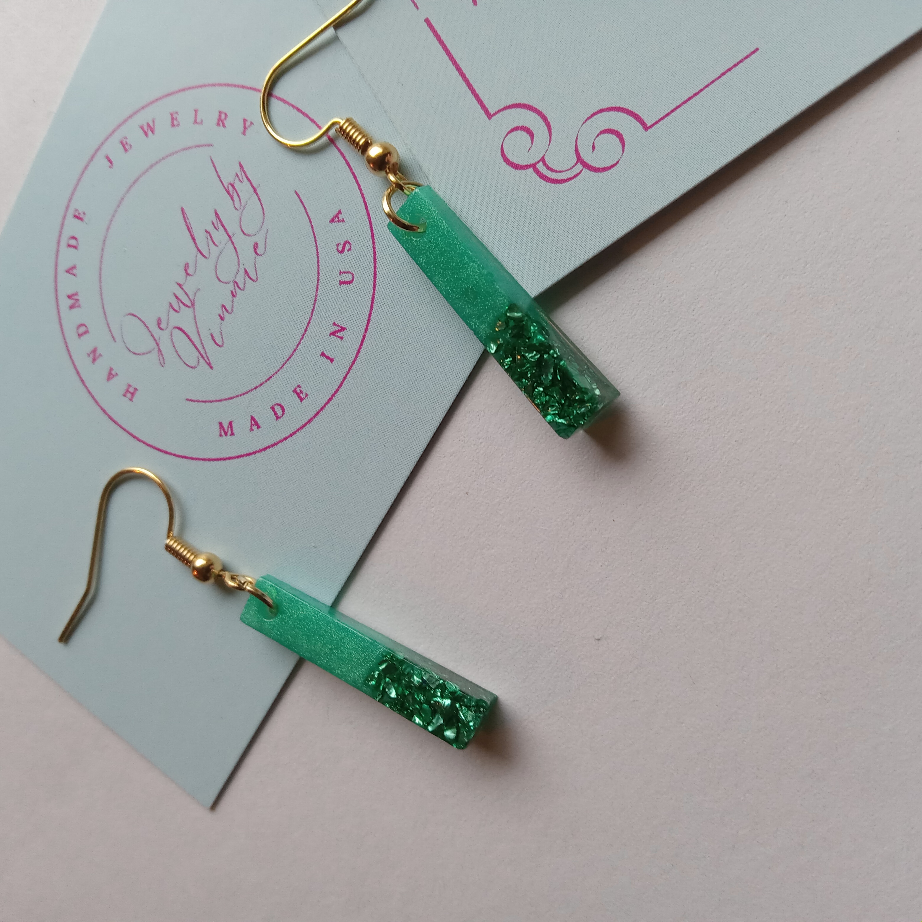 Green Resin Bar Earrings