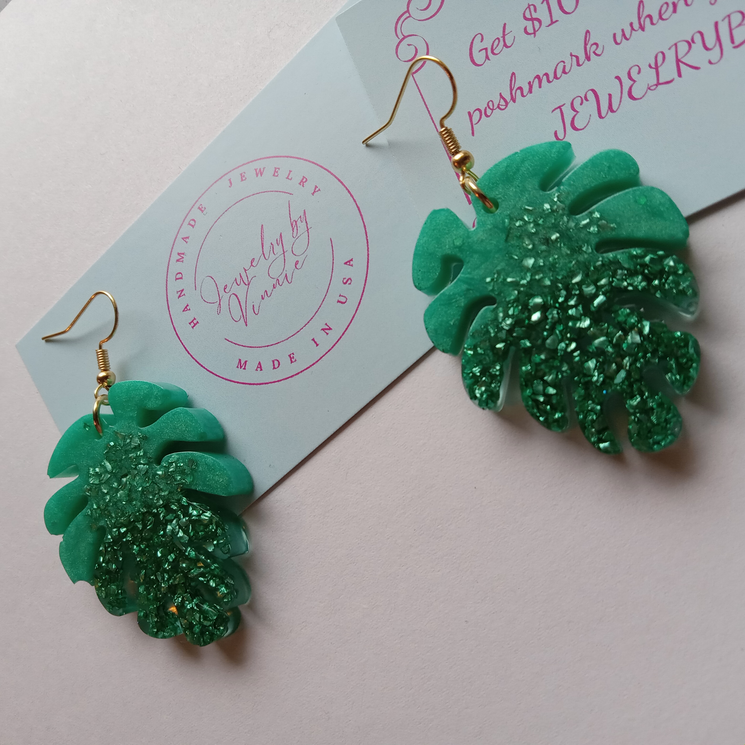 Green Monstera Leaf Earrings