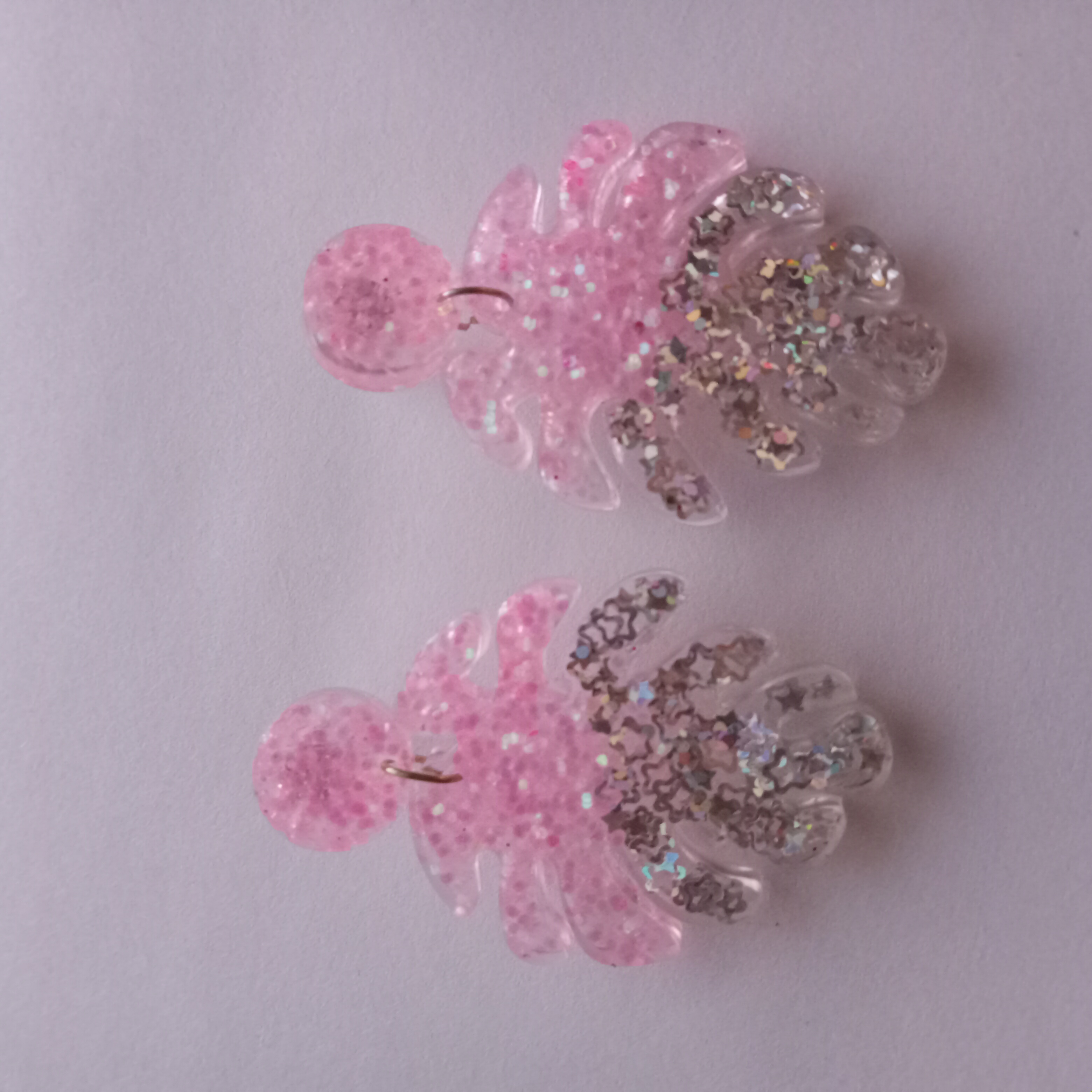 Glitter Pink Monstera Earrings