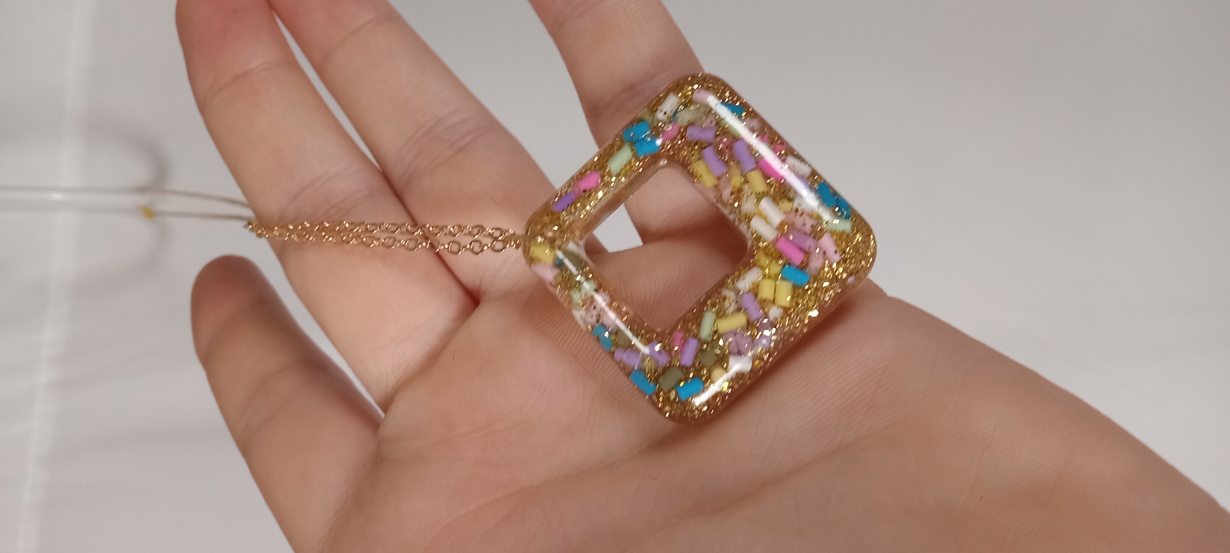 Colorful Resin Square Pendant Necklace