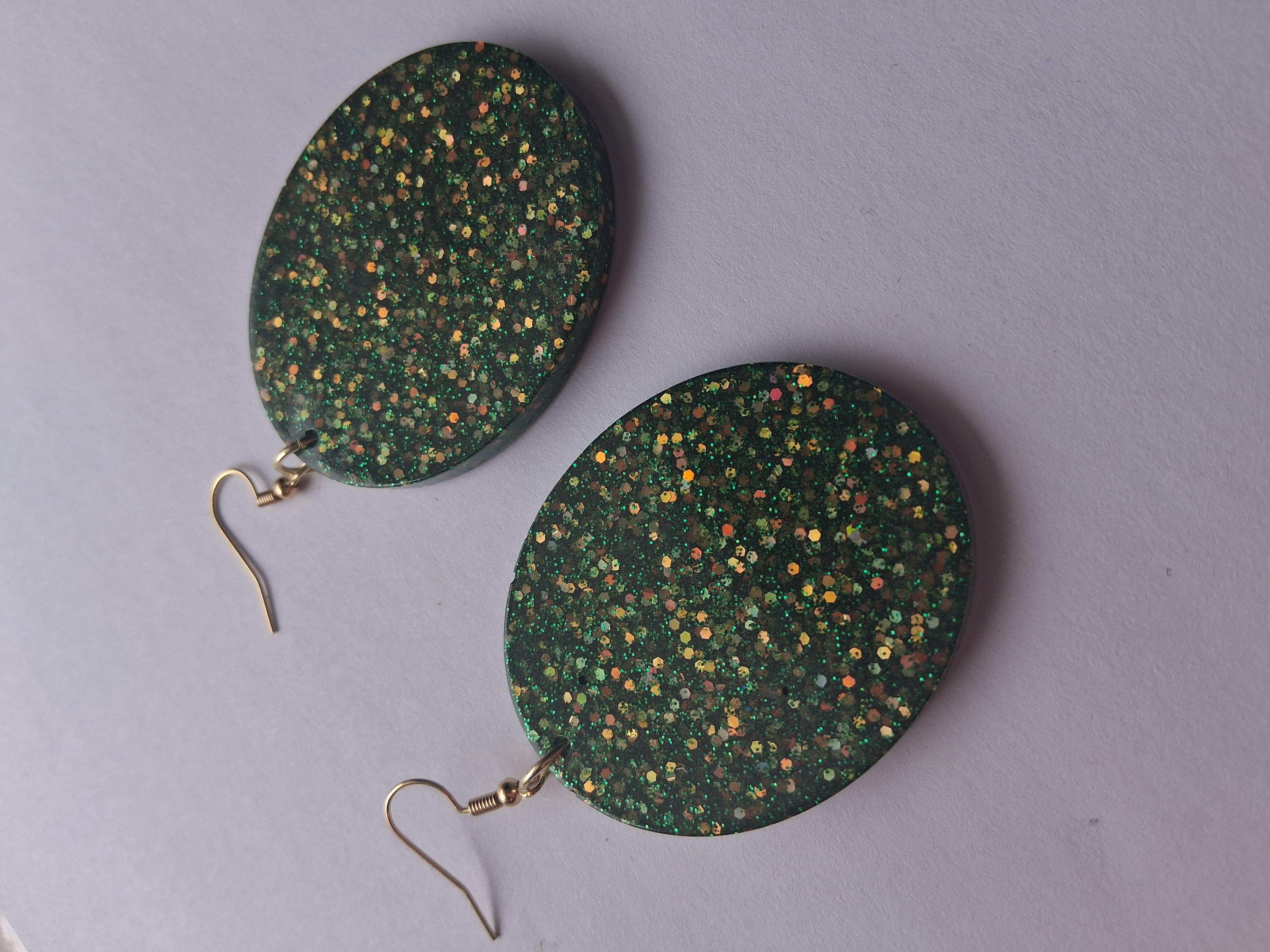 Glitter Green Oval Earrings