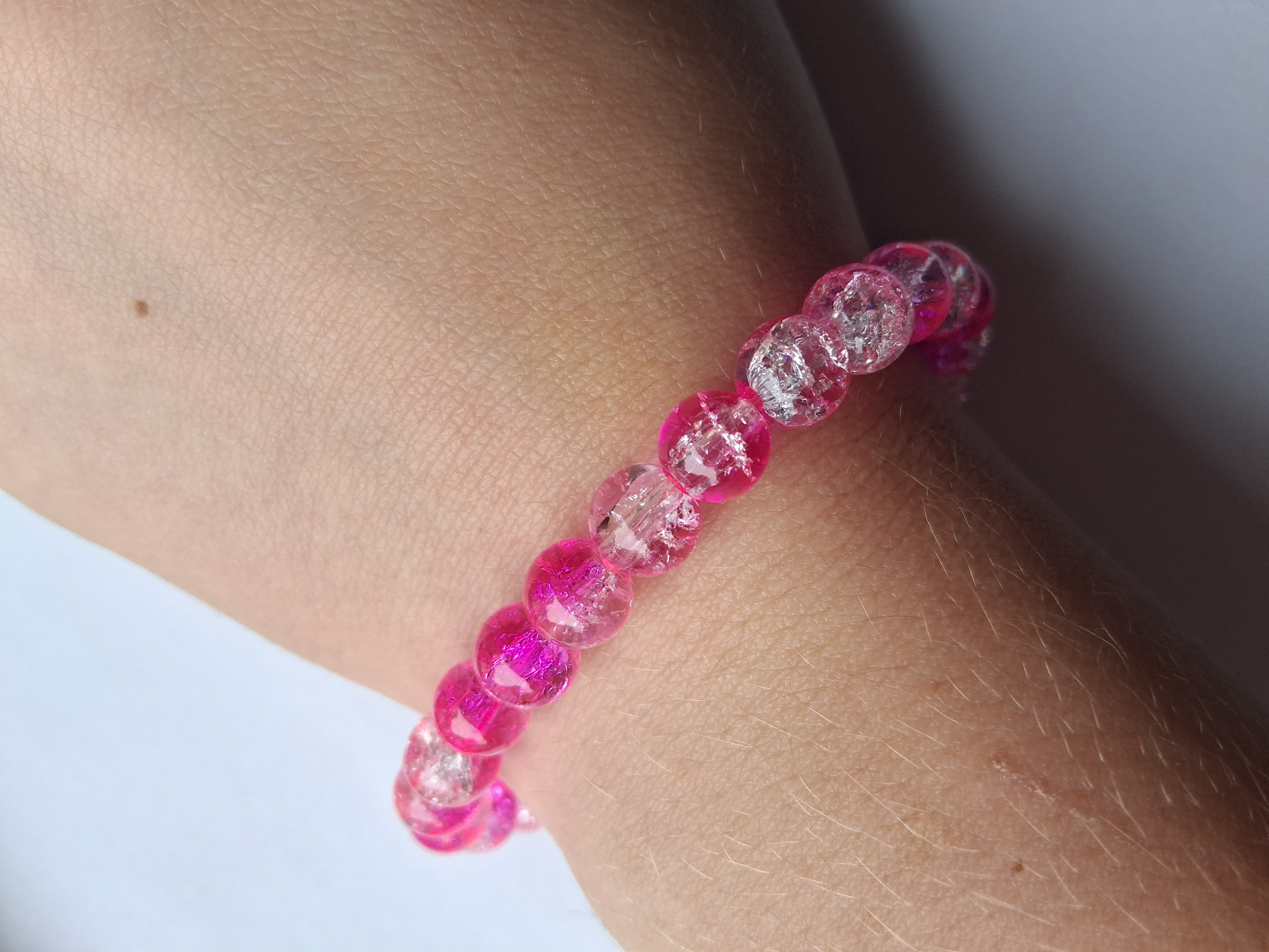 Pink Crackle Glass Bead Bracelet