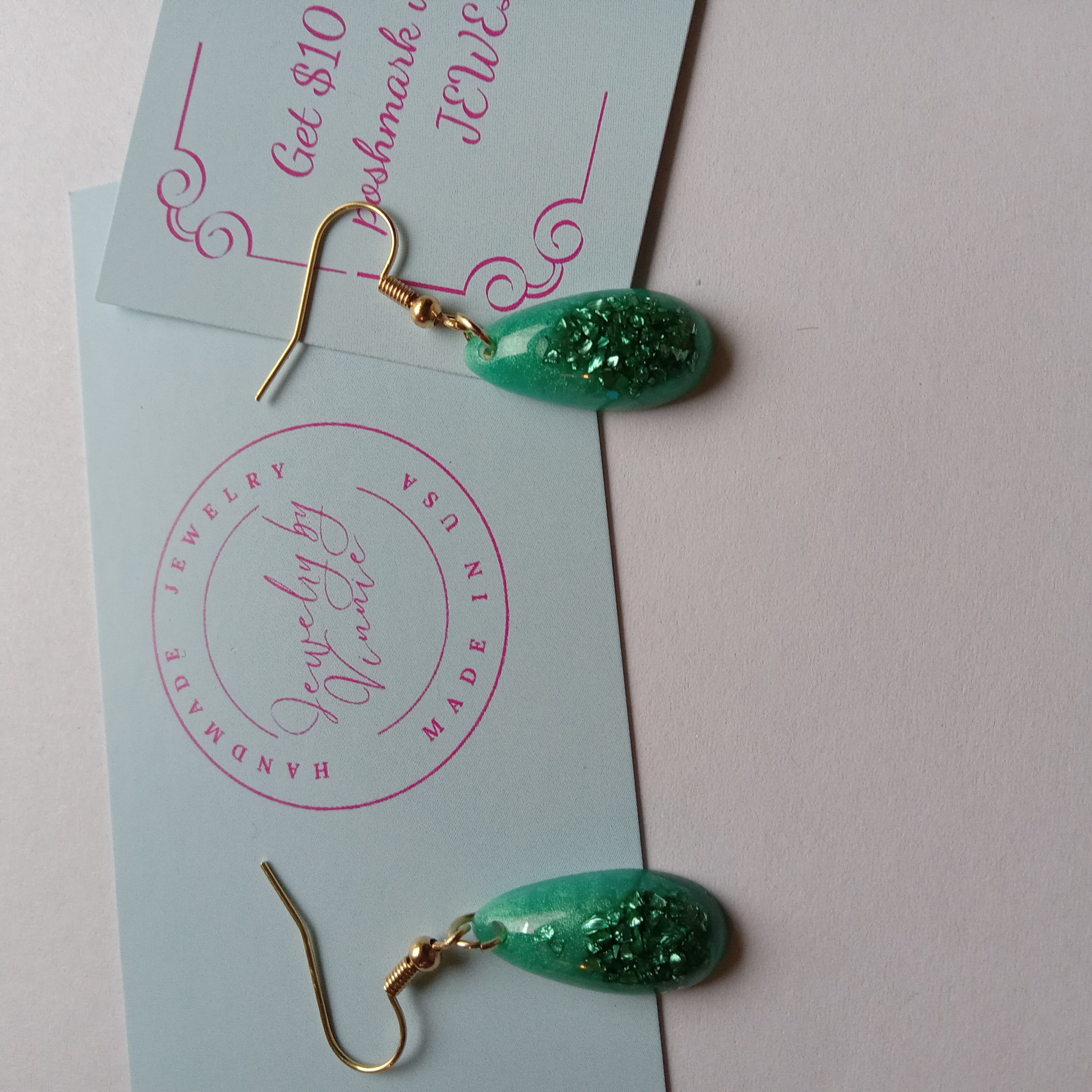 Green Handmade Drop Earrings
