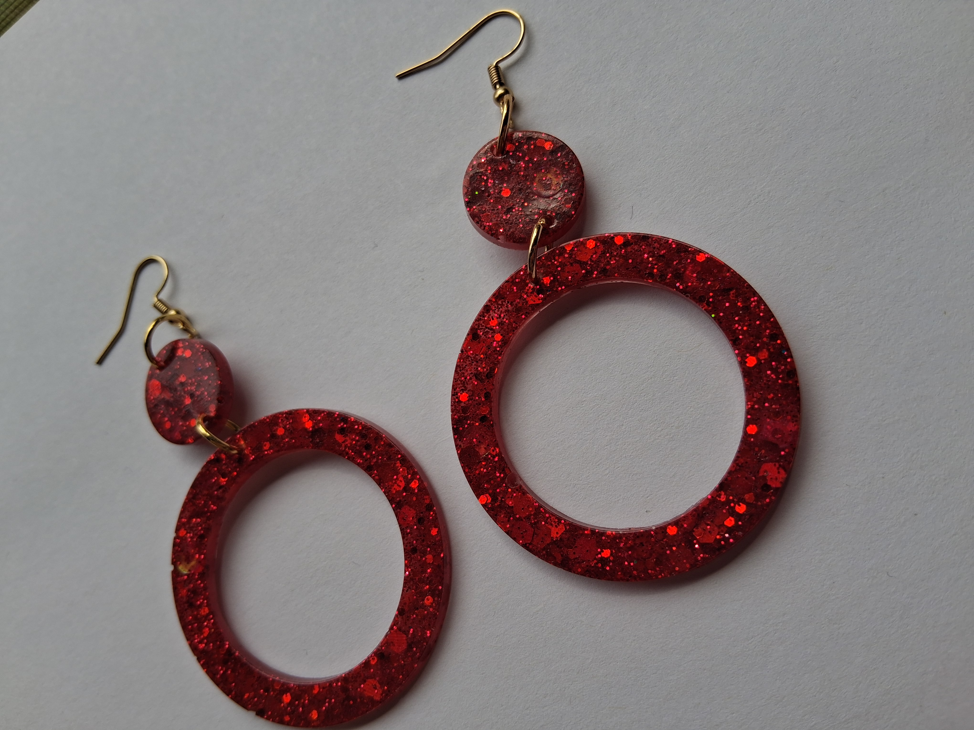Red Glitter Hoop Earrings