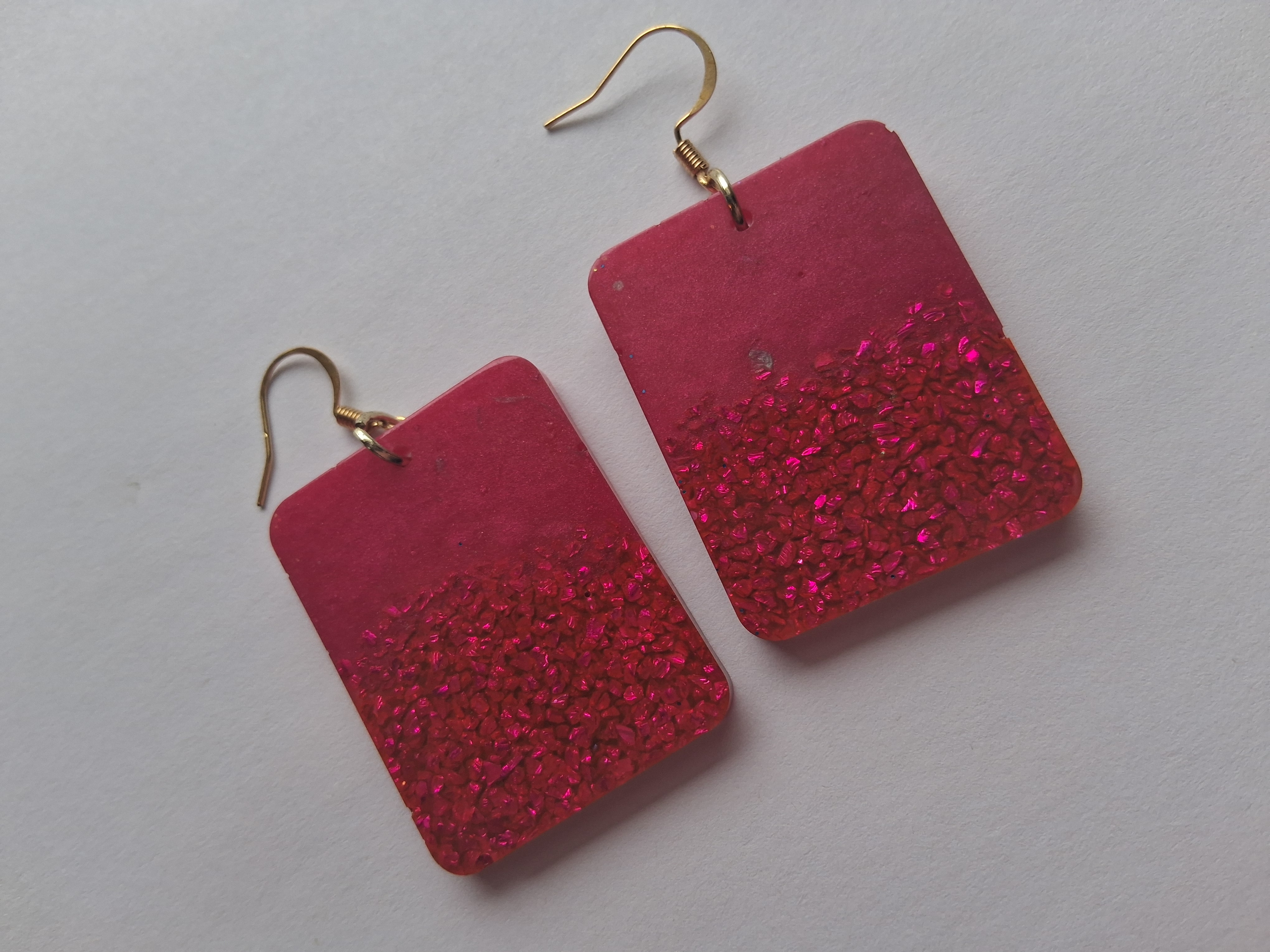 Pink Glitter Rectangular Earrings