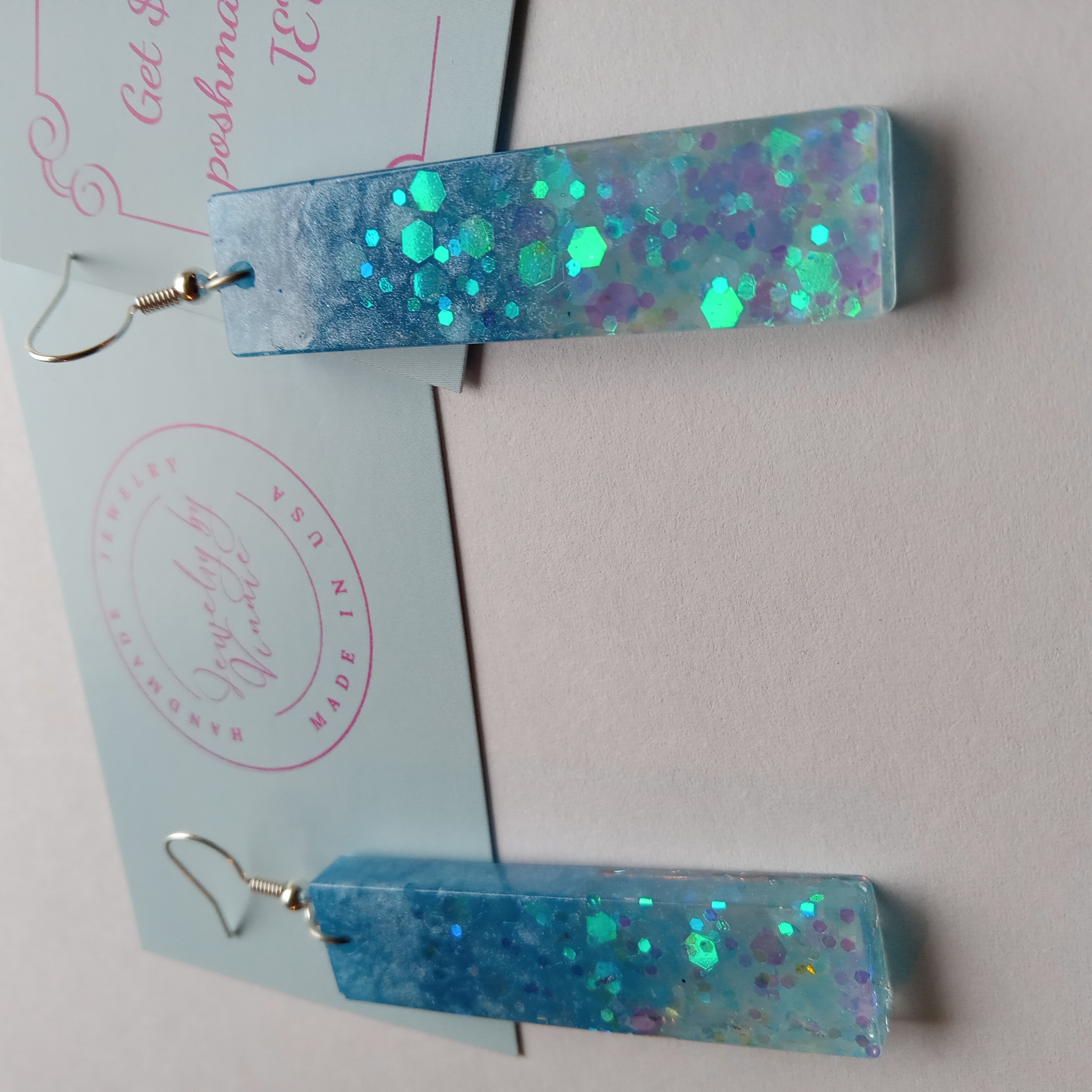 Blue Glitter Resin Earrings
