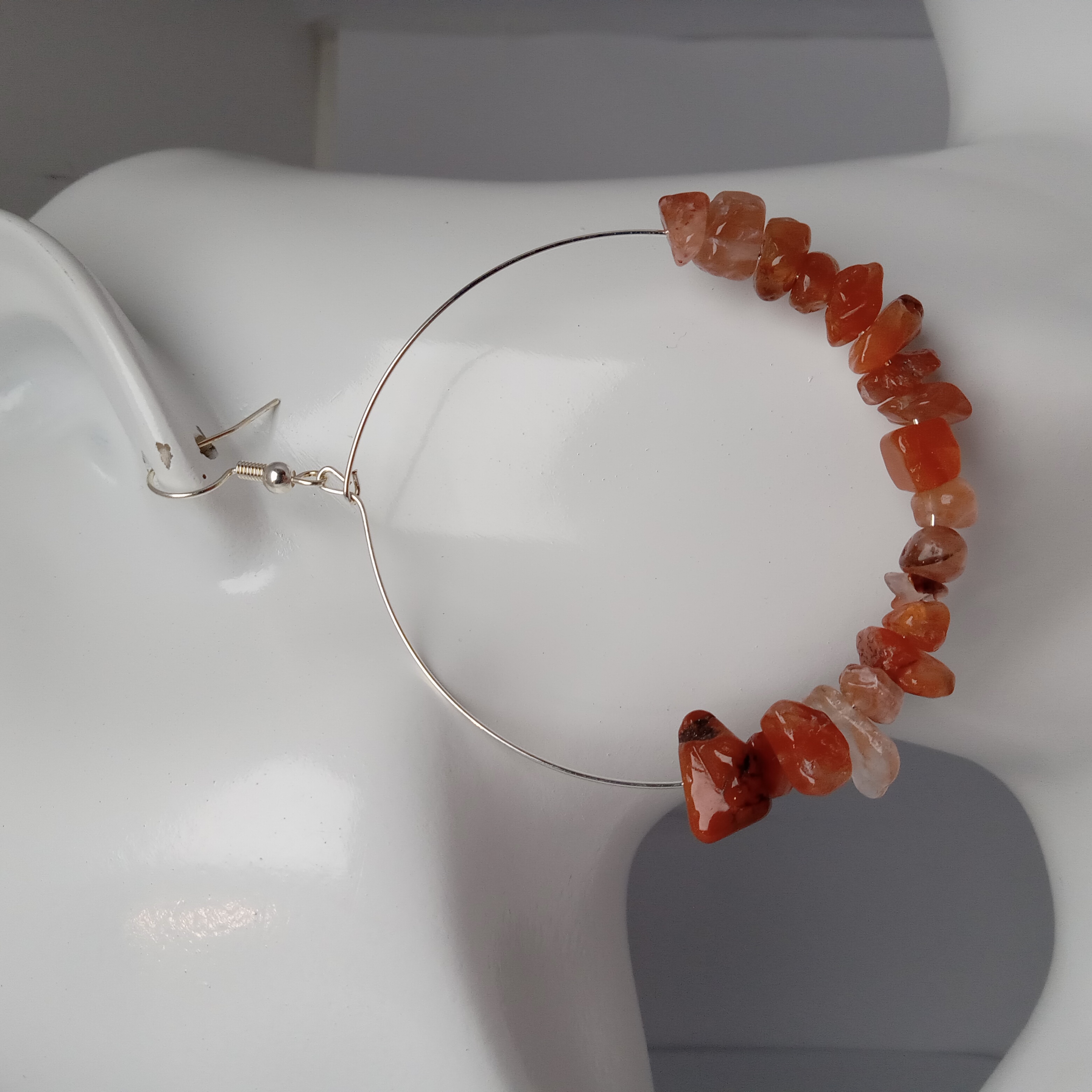 Red Agate Stone Hoop Earrings