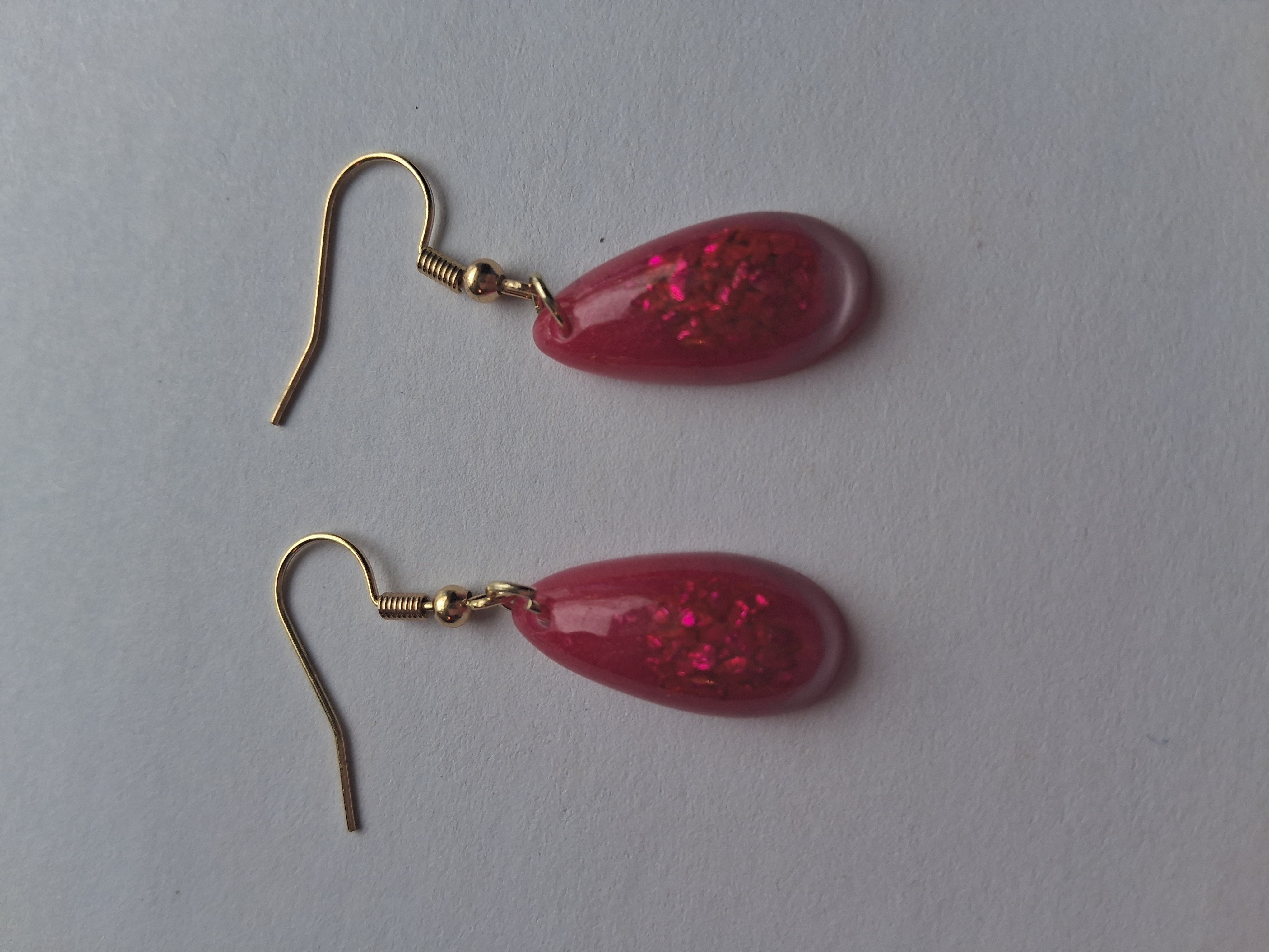 Rose Red Glitter Drop Earrings