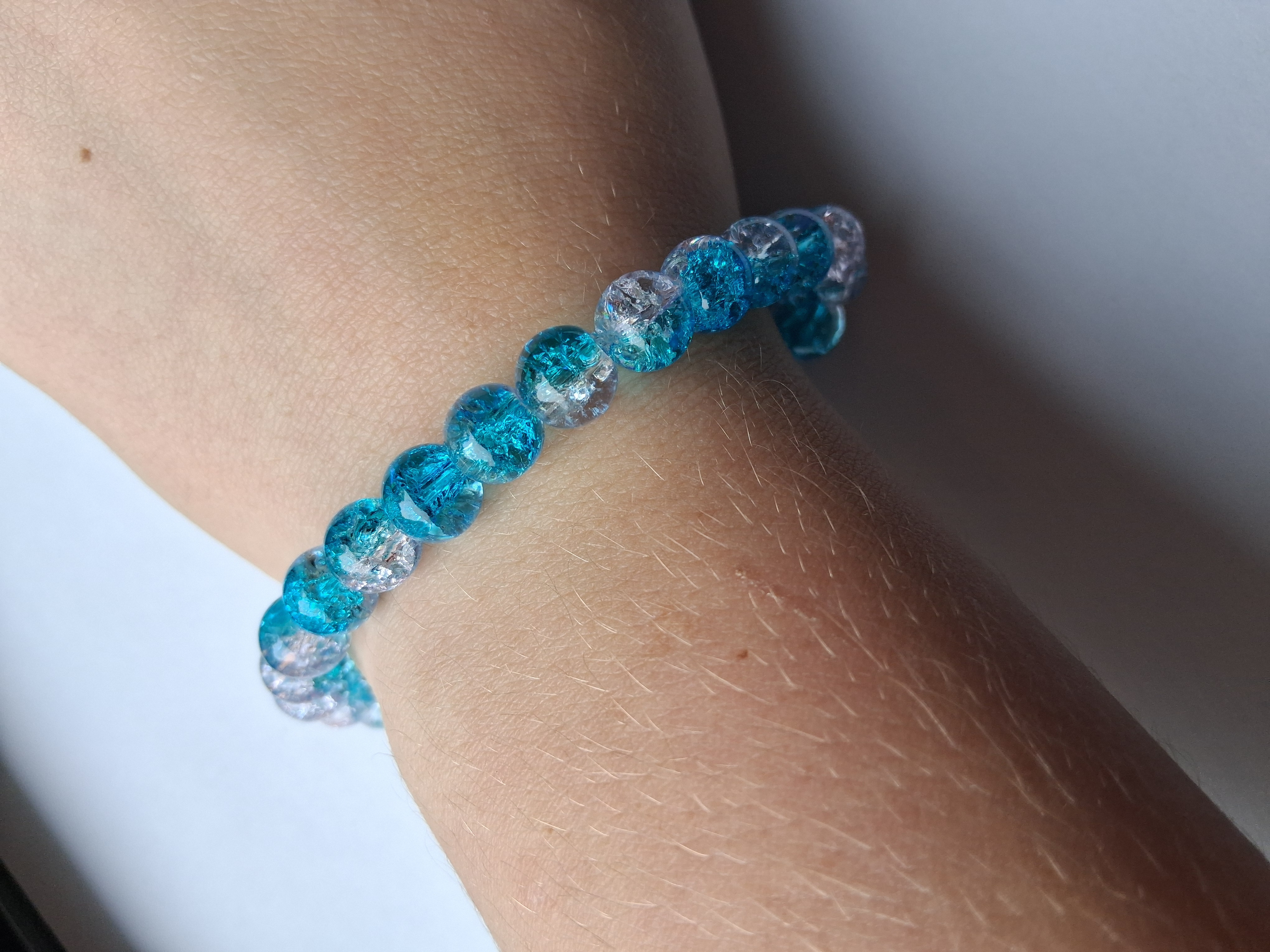 Blue Crackle Glass Bead Bracelet
