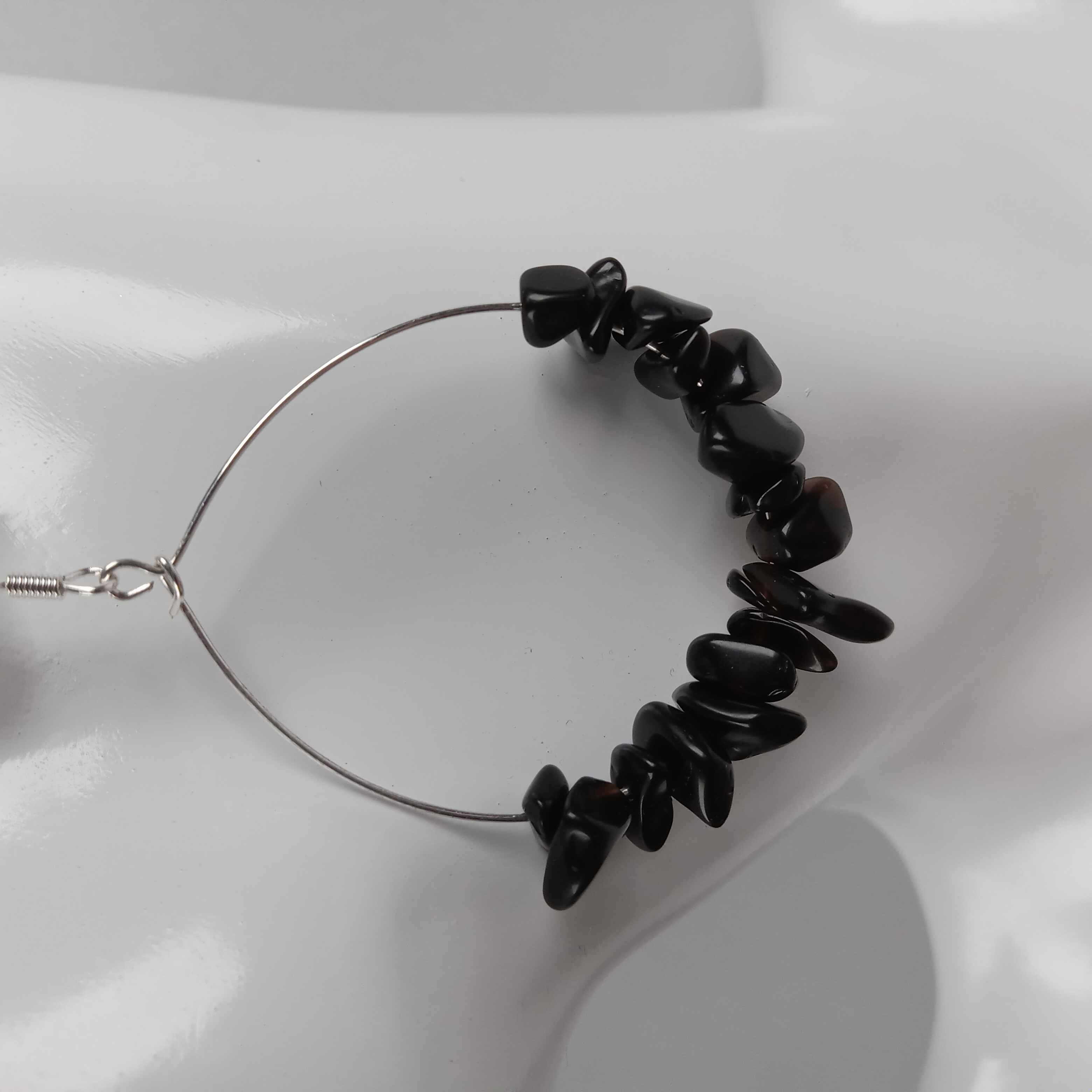 Obsidian Stone Hoop Earrings