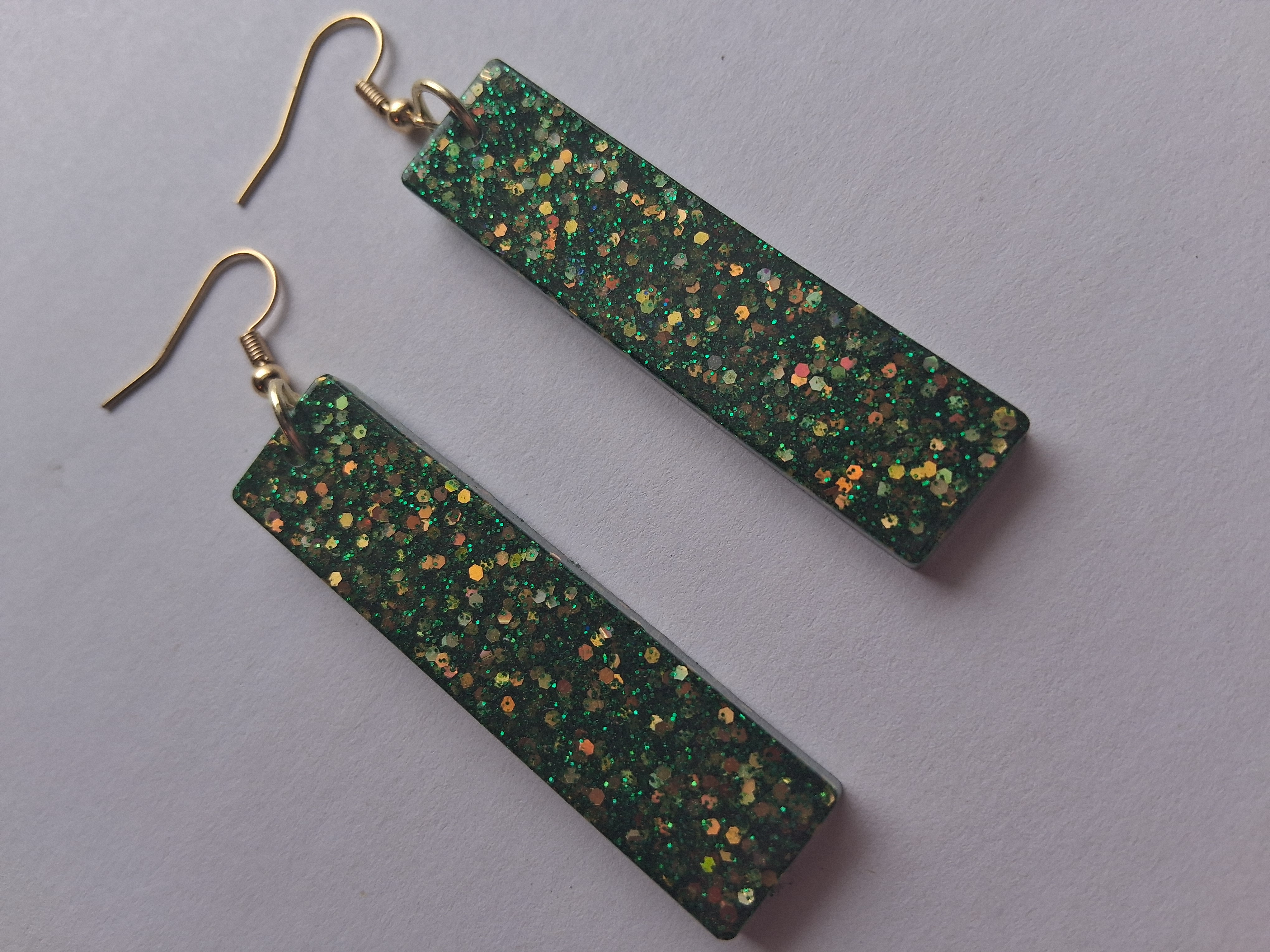 Green Glitter Resin Earrings