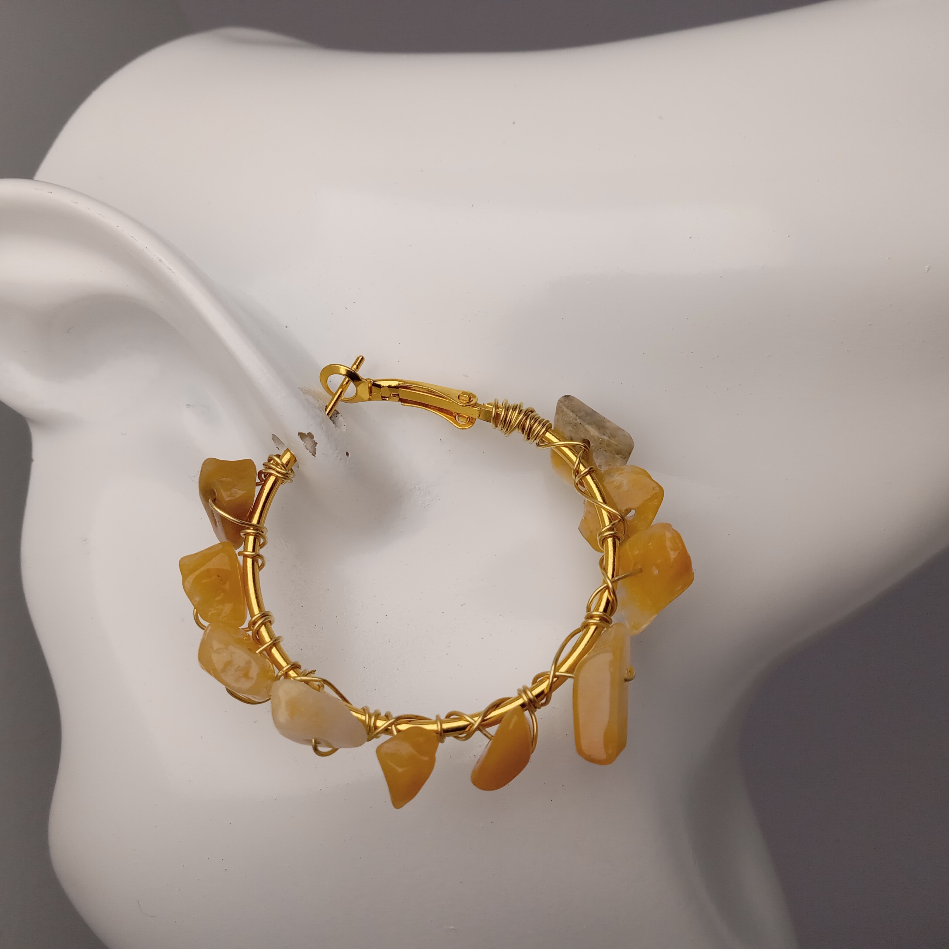 Yellow Aventurine Gemstone Hoop Earrings