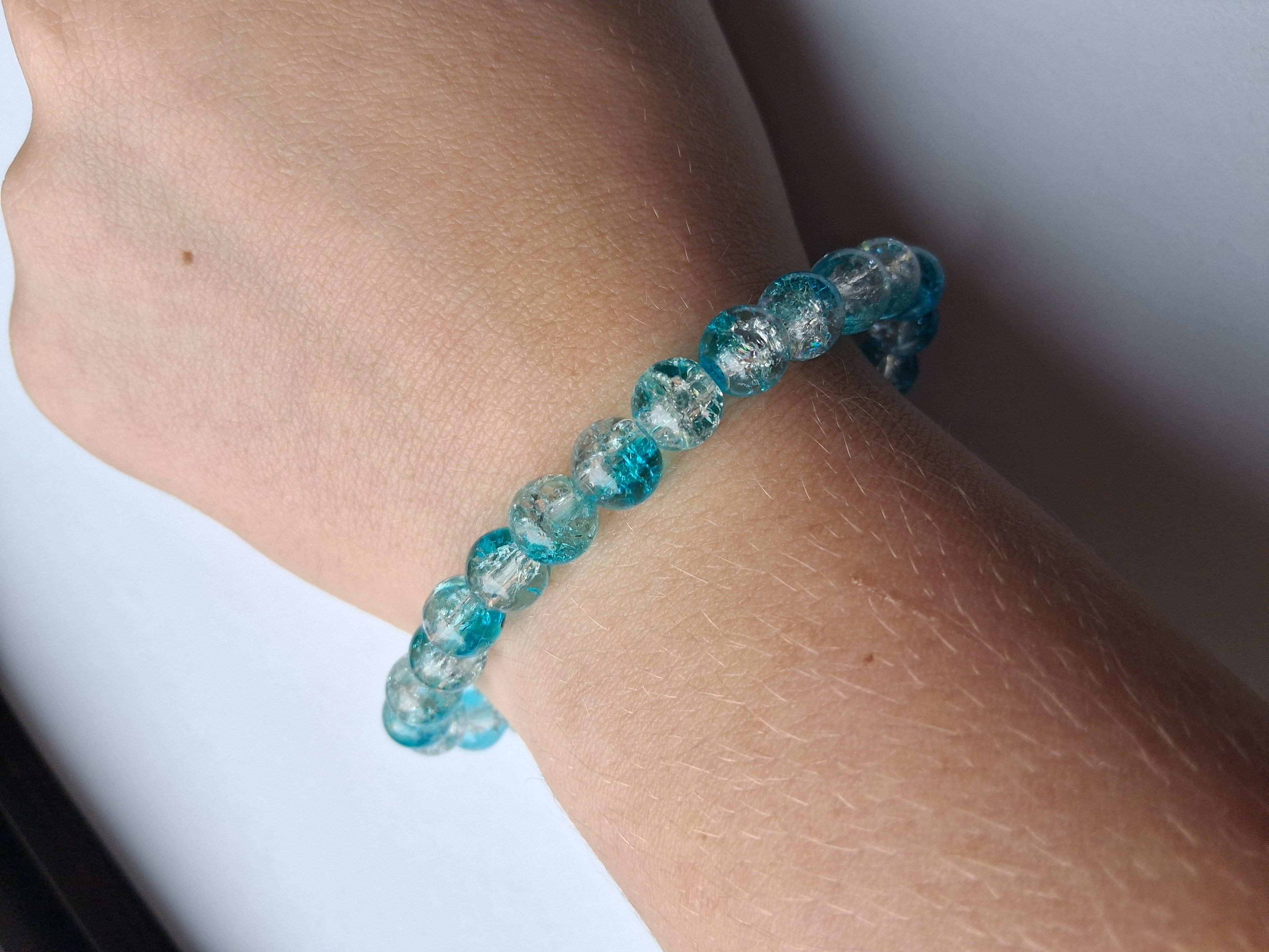 Blue Crackle Glass Bead Bracelet