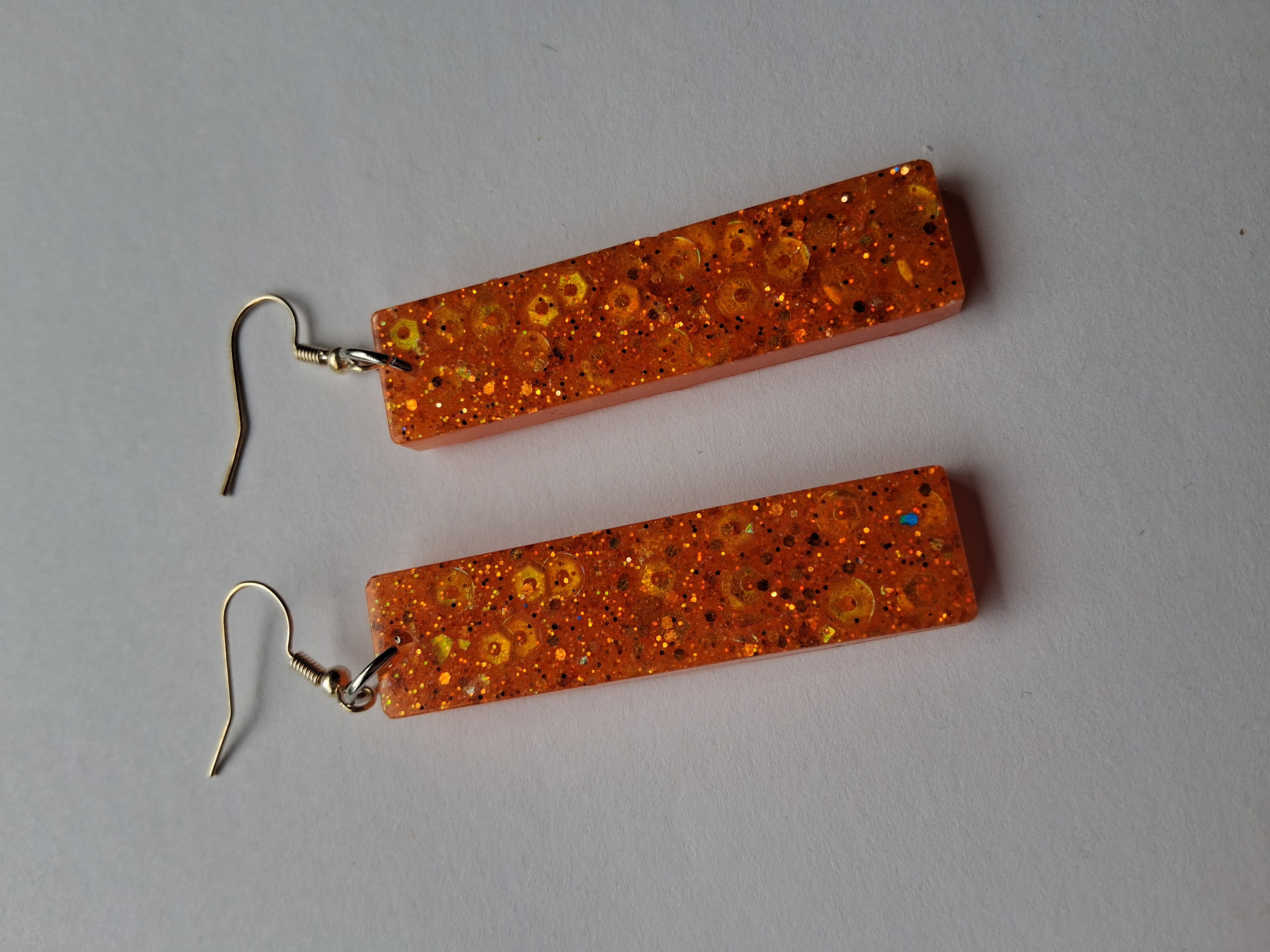 Orange Glitter Resin Earrings