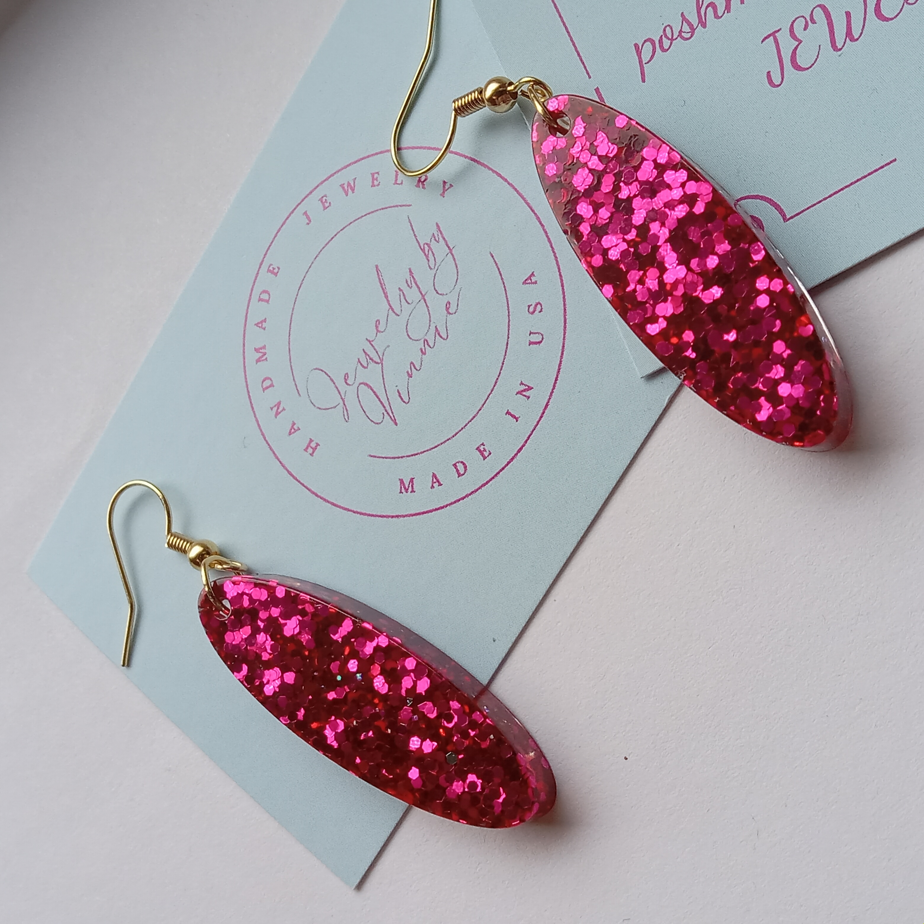 Pink Glitter Resin Earrings