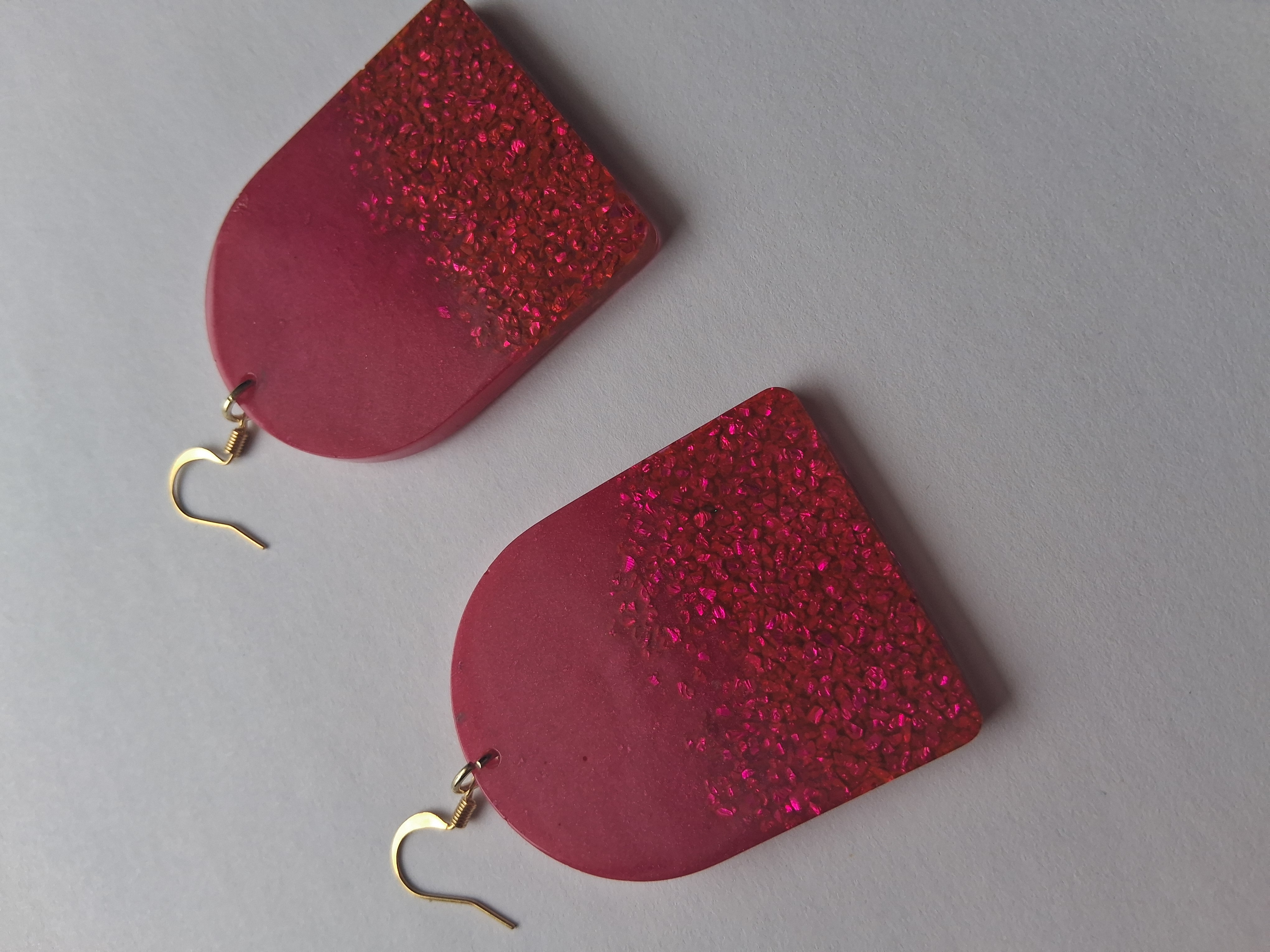 Rose Red Glitter Drop Earrings