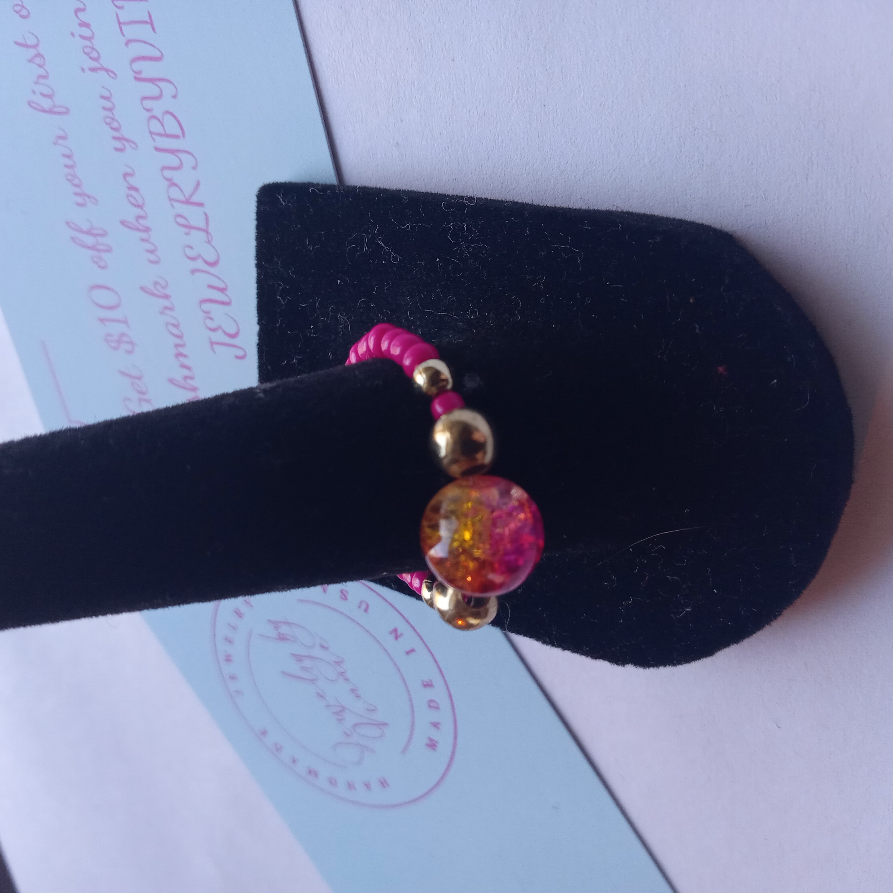 Pink Beaded Charm Ring